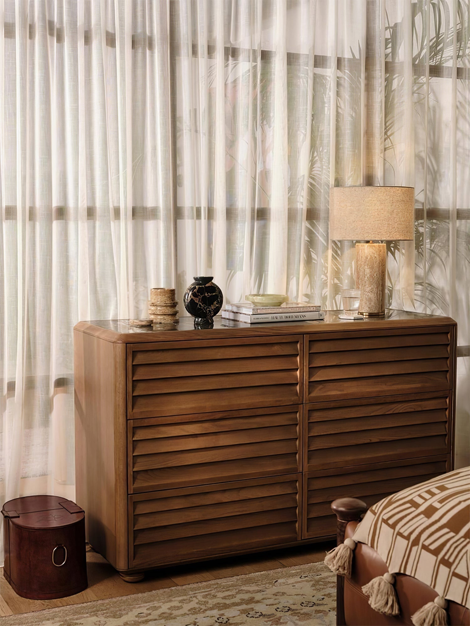 Vonoryra Cylindrical Travertine Table Lamp - Letslighting