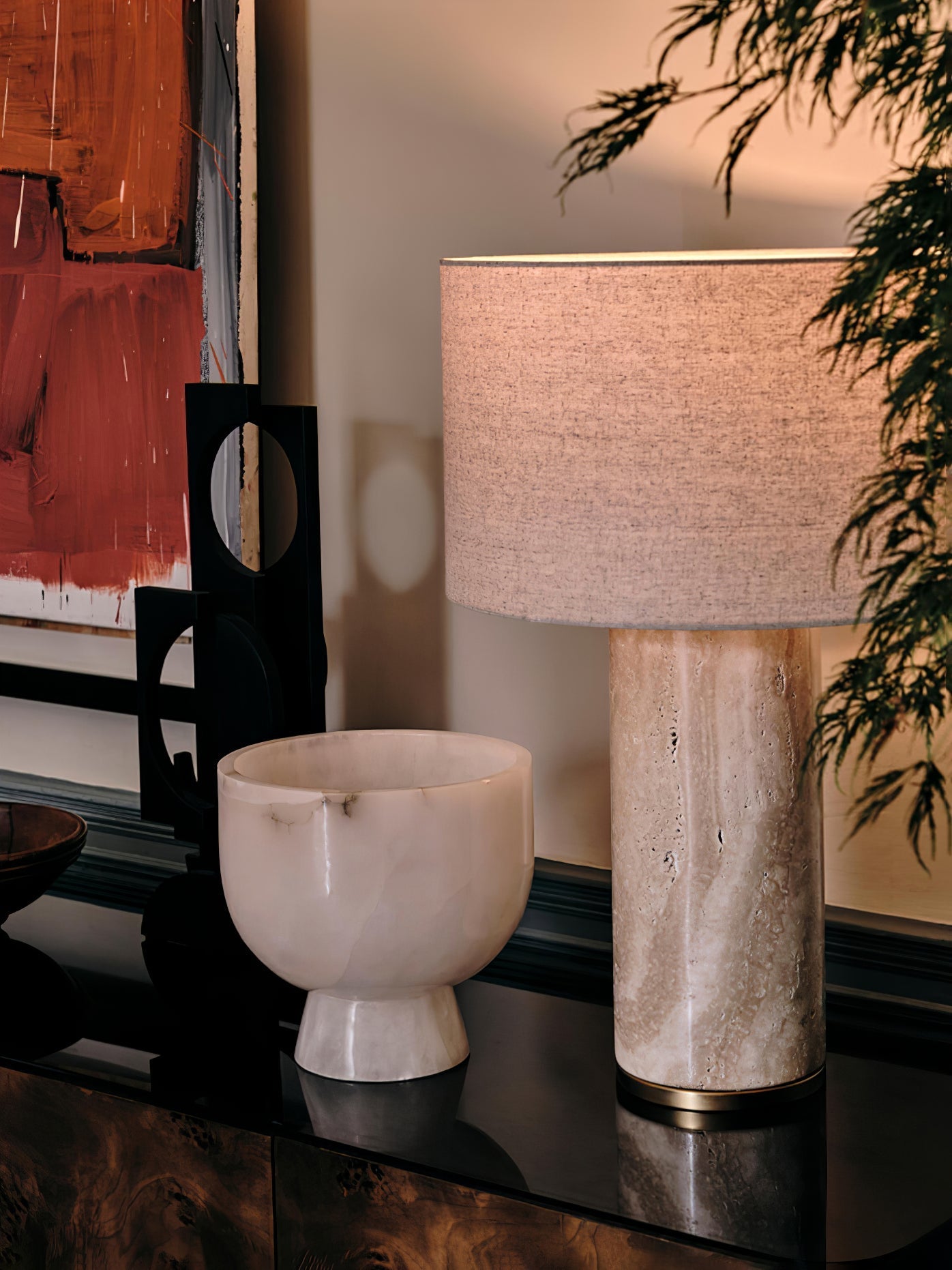 Vonoryra Cylindrical Travertine Table Lamp - Letslighting