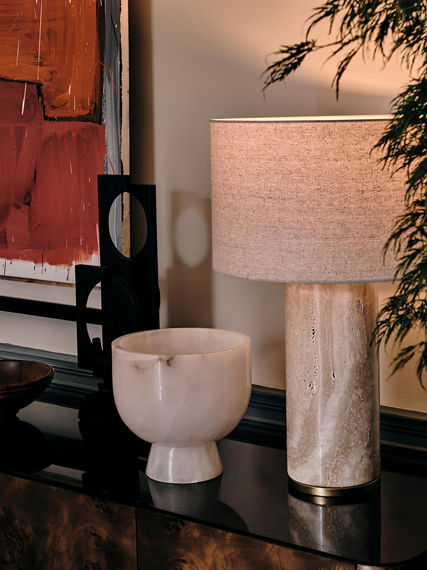 Vonoryra Cylindrical Travertine Table Lamp - Letslighting