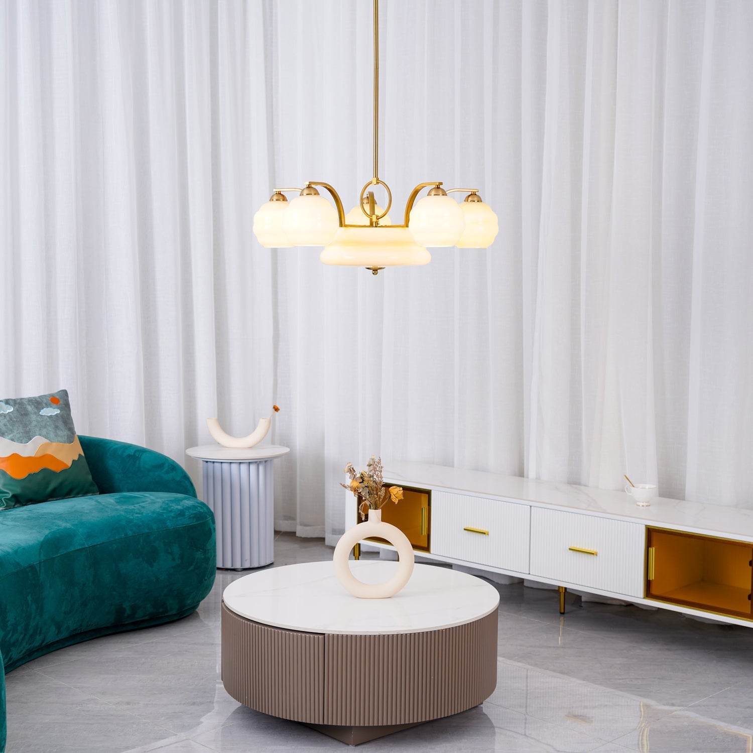 Lustra Chandelier Art Deco Vintage Gold Glass Shades - Letslighting