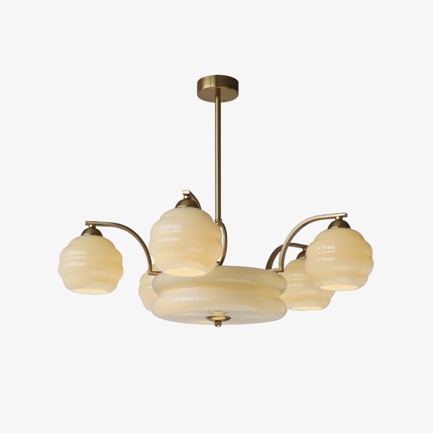 Lustra Chandelier Art Deco Vintage Gold Glass Shades - Letslighting