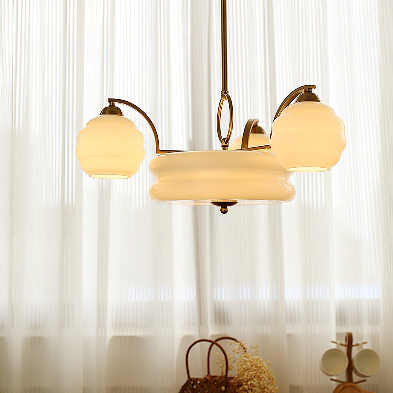 Lustra Chandelier Art Deco Vintage Gold Glass Shades - Letslighting