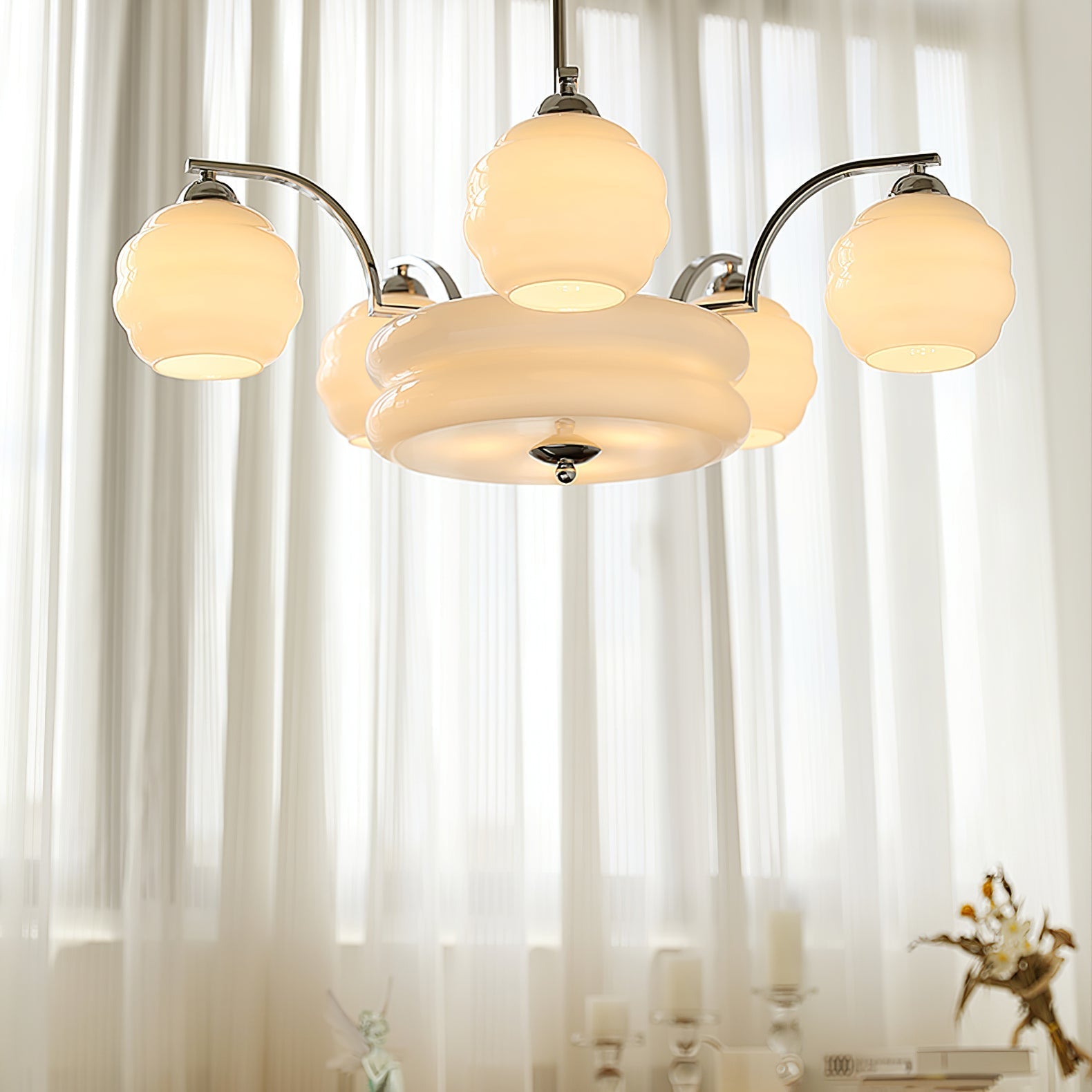Lustra Chandelier Art Deco Vintage Gold Glass Shades - Letslighting