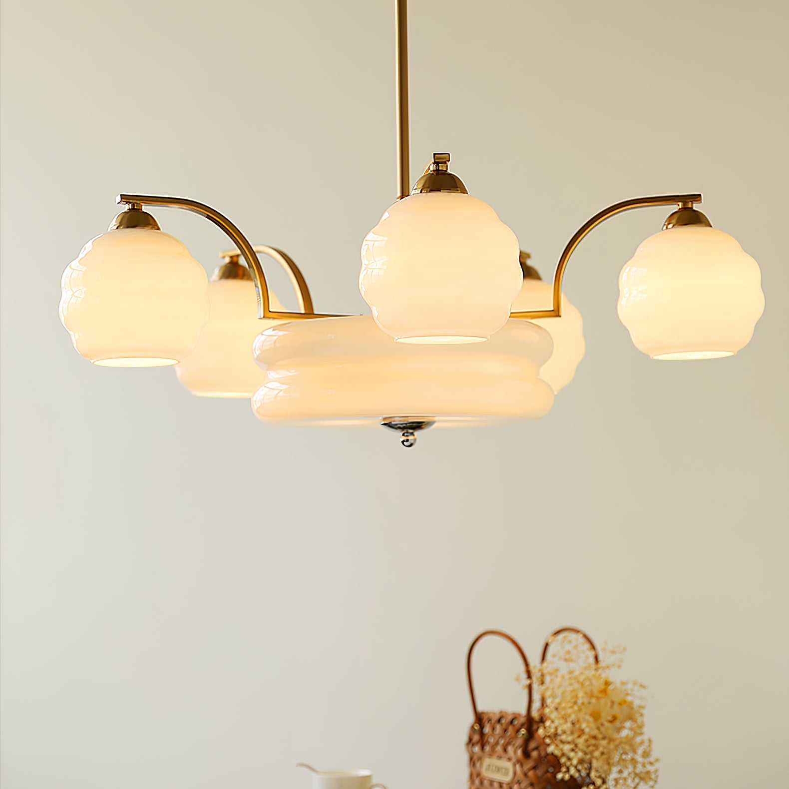 Lustra Chandelier Art Deco Vintage Gold Glass Shades - Letslighting