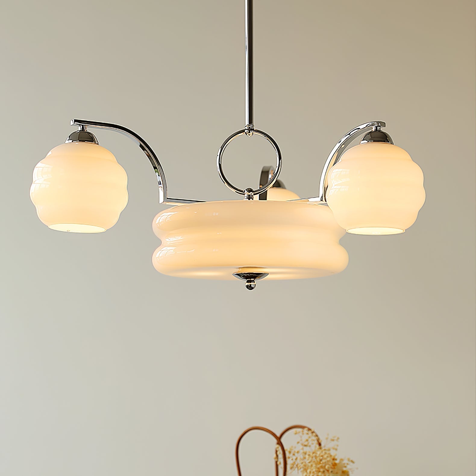 Lustra Chandelier Art Deco Vintage Gold Glass Shades - Letslighting