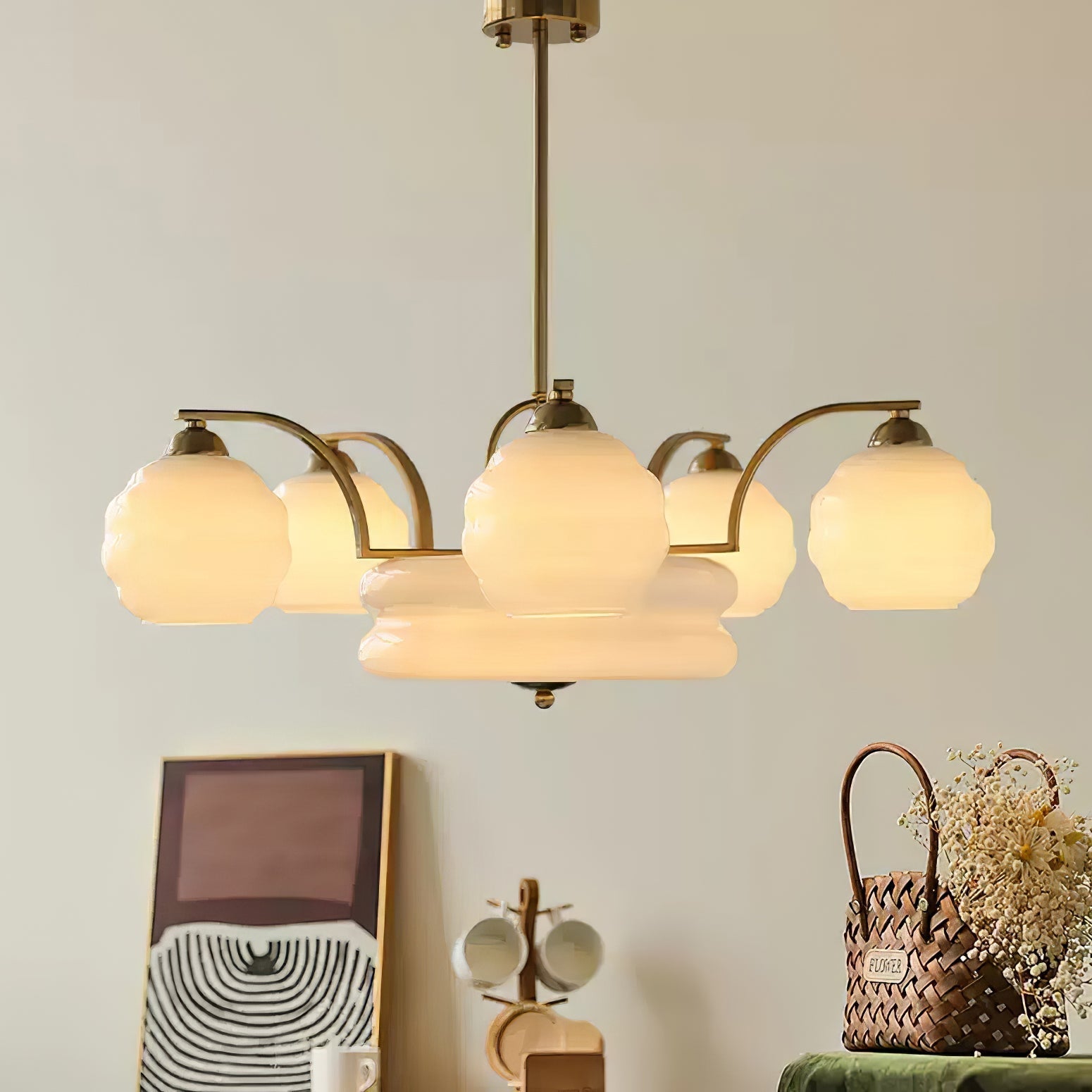 Lustra Chandelier Art Deco Vintage Gold Glass Shades - Letslighting