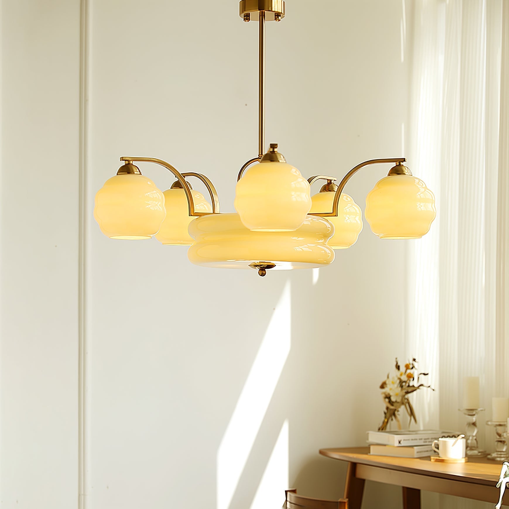 Lustra Chandelier Art Deco Vintage Gold Glass Shades - Letslighting