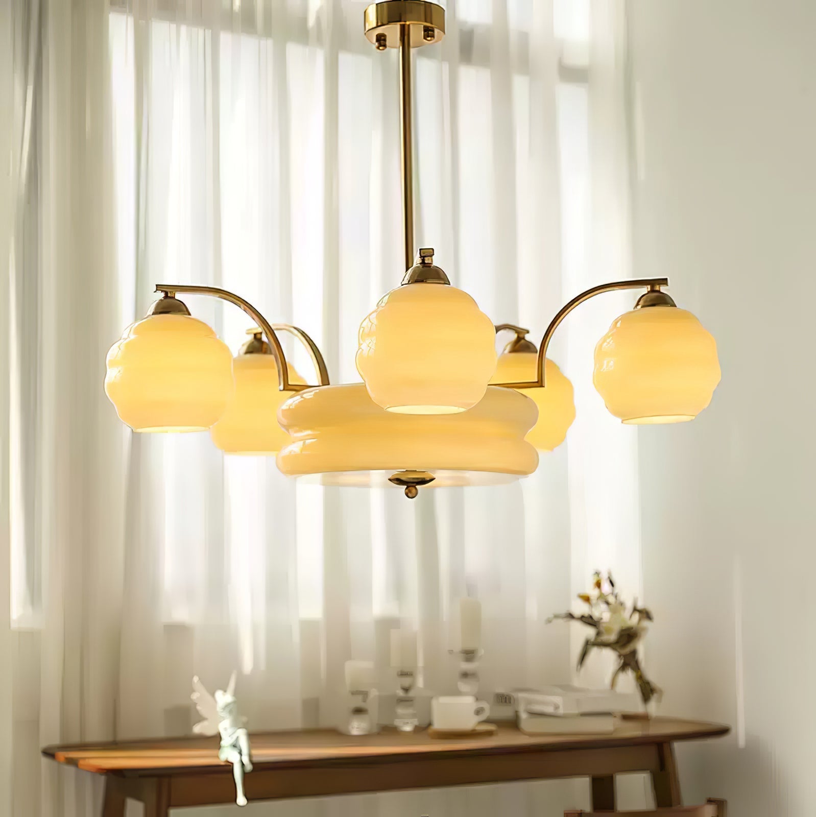 Lustra Chandelier Art Deco Vintage Gold Glass Shades - Letslighting
