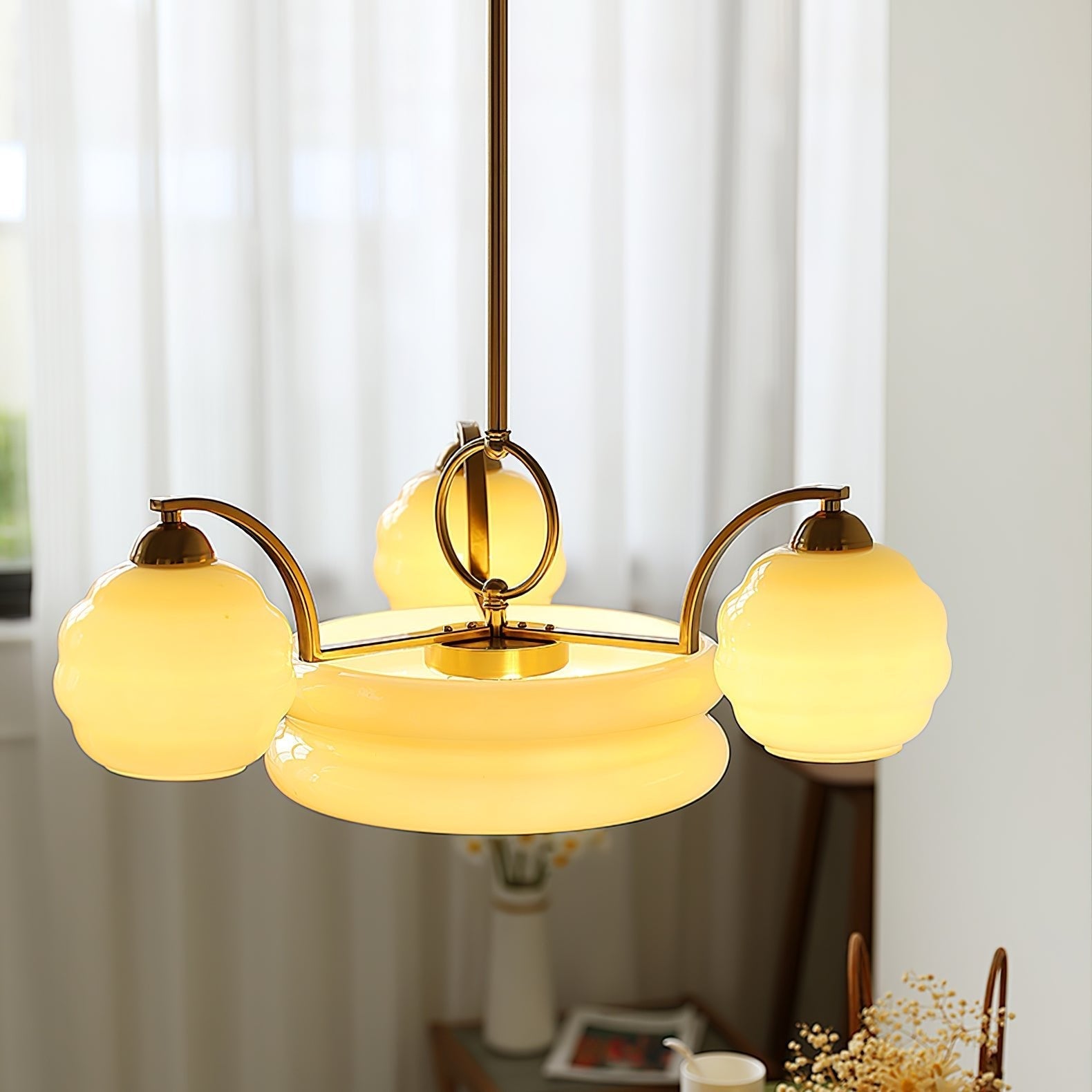 Lustra Chandelier Art Deco Vintage Gold Glass Shades - Letslighting