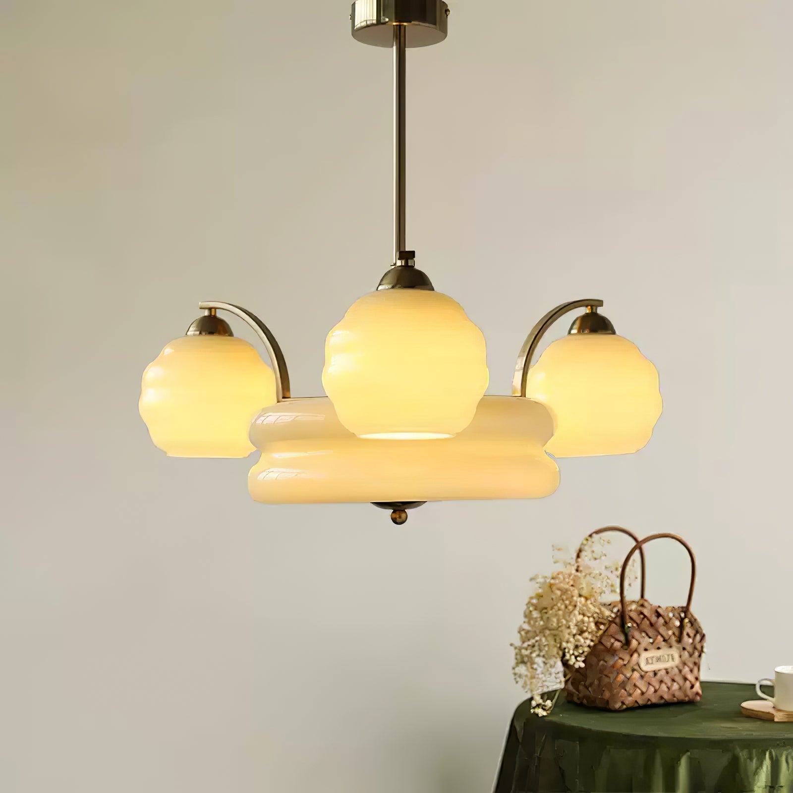 Lustra Chandelier Art Deco Vintage Gold Glass Shades - Letslighting