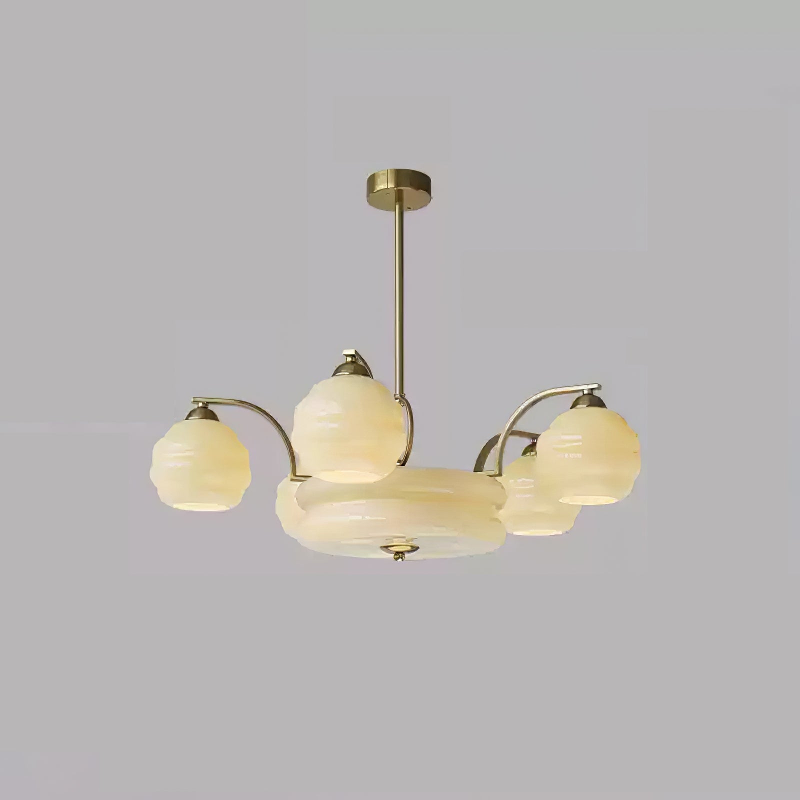 Lustra Chandelier Art Deco Vintage Gold Glass Shades - Letslighting