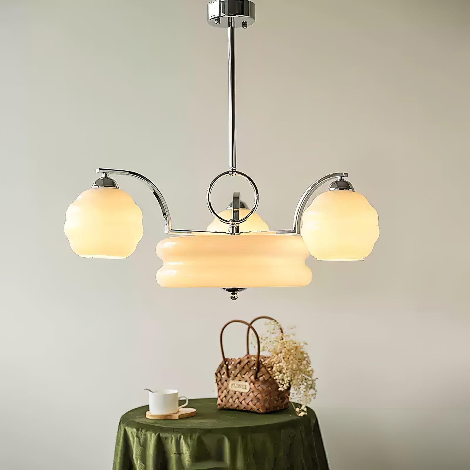 Lustra Chandelier Art Deco Vintage Gold Glass Shades - Letslighting