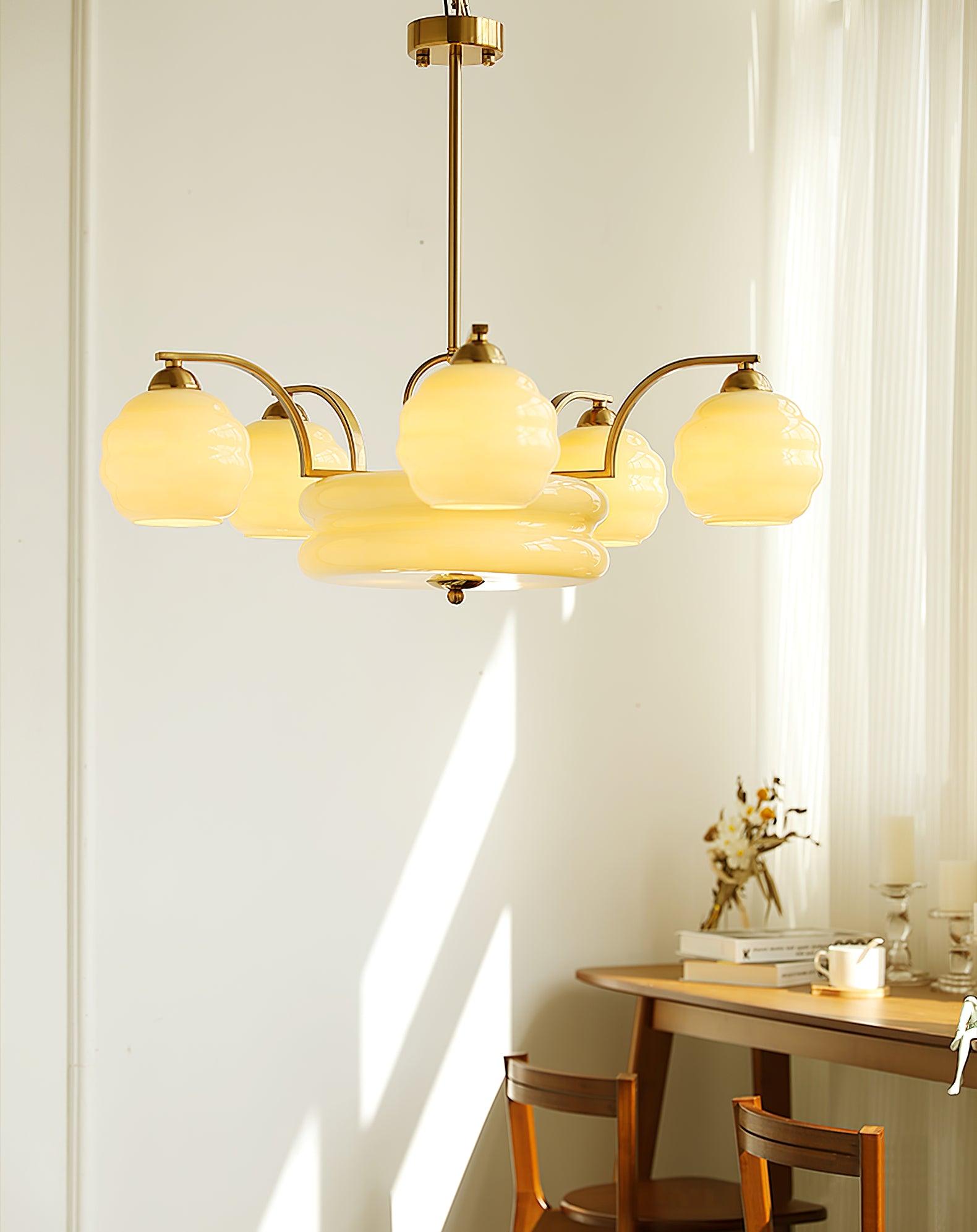 Lustra Chandelier Art Deco Vintage Gold Glass Shades - Letslighting
