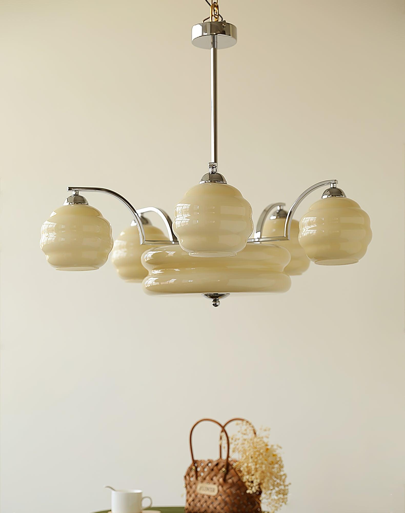 Lustra Chandelier Art Deco Vintage Gold Glass Shades - Letslighting