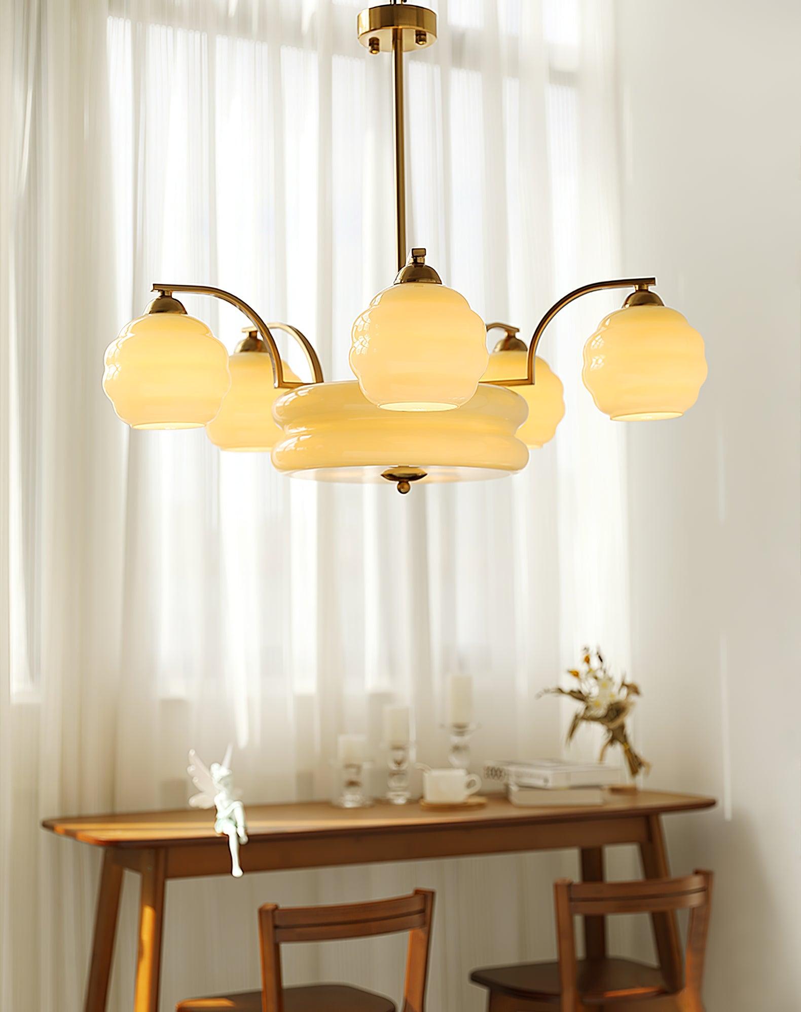Lustra Chandelier Art Deco Vintage Gold Glass Shades - Letslighting