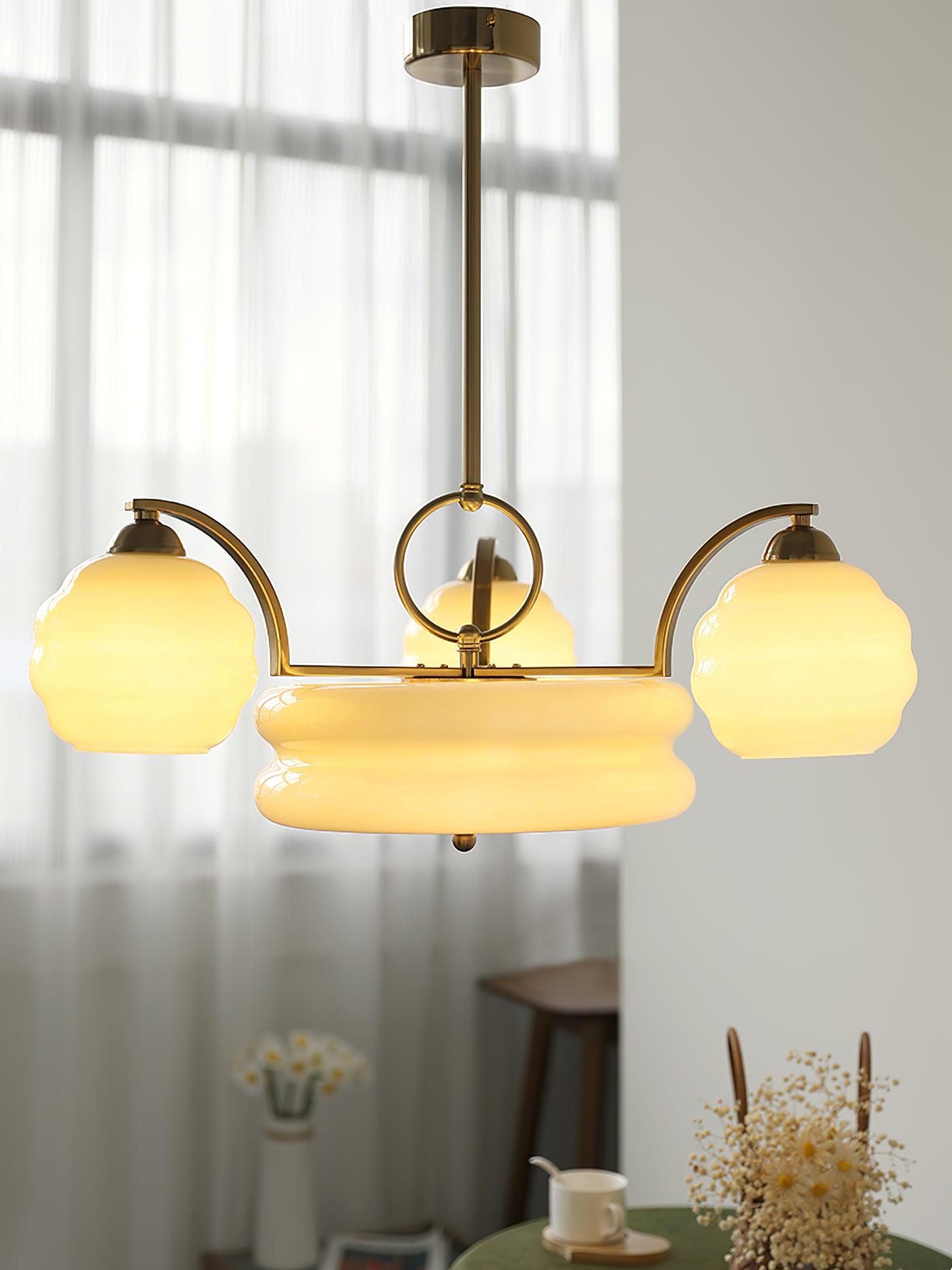 Lustra Chandelier Art Deco Vintage Gold Glass Shades - Letslighting