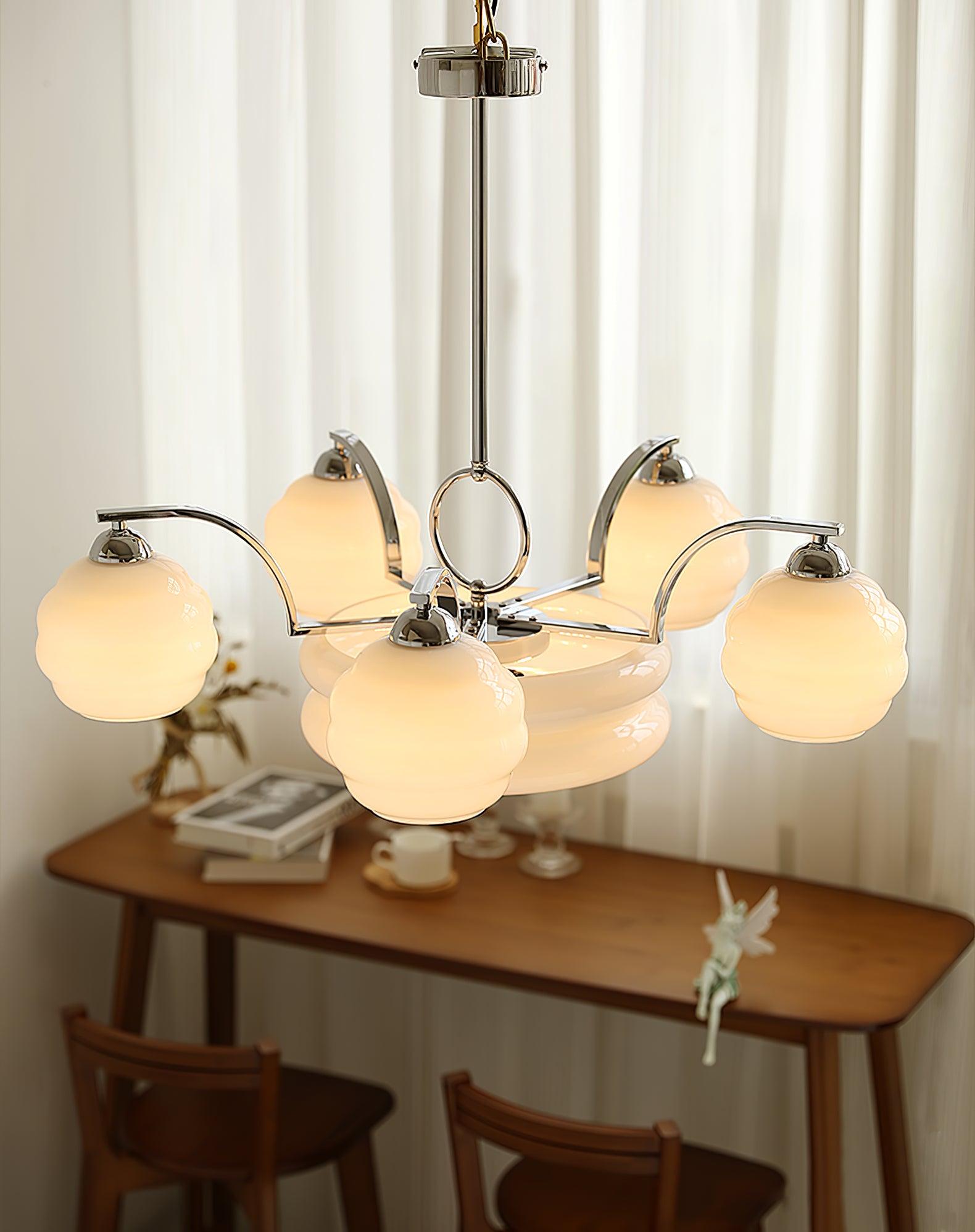 Lustra Chandelier Art Deco Vintage Gold Glass Shades - Letslighting