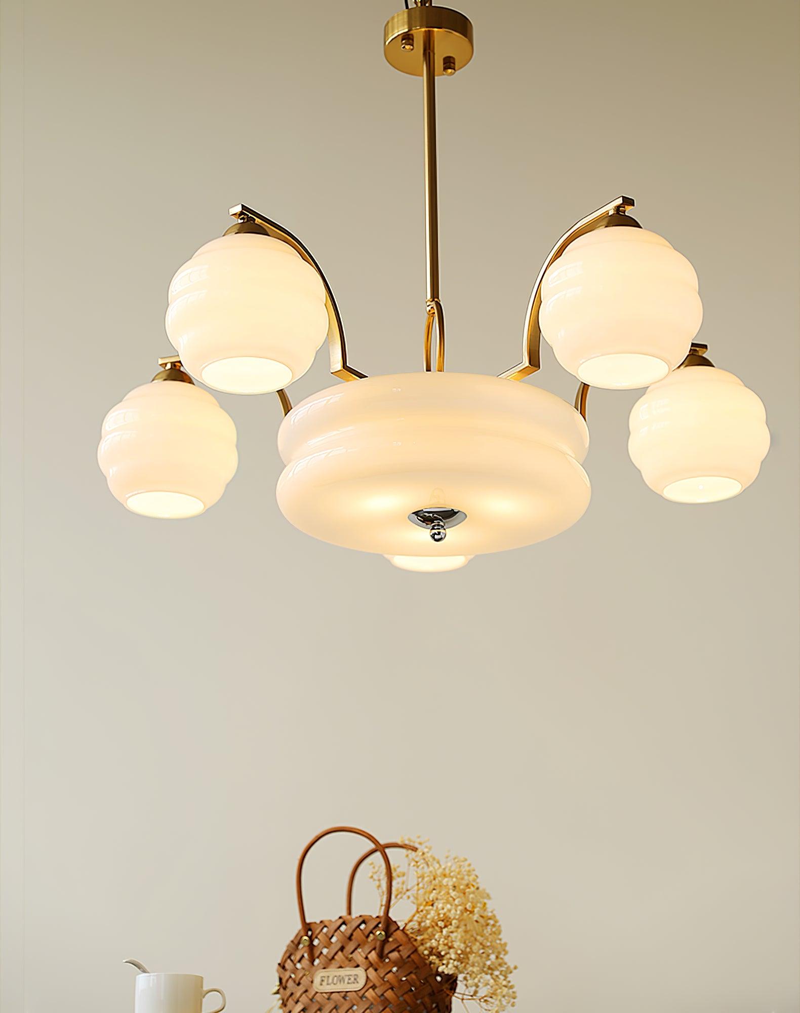 Lustra Chandelier Art Deco Vintage Gold Glass Shades - Letslighting