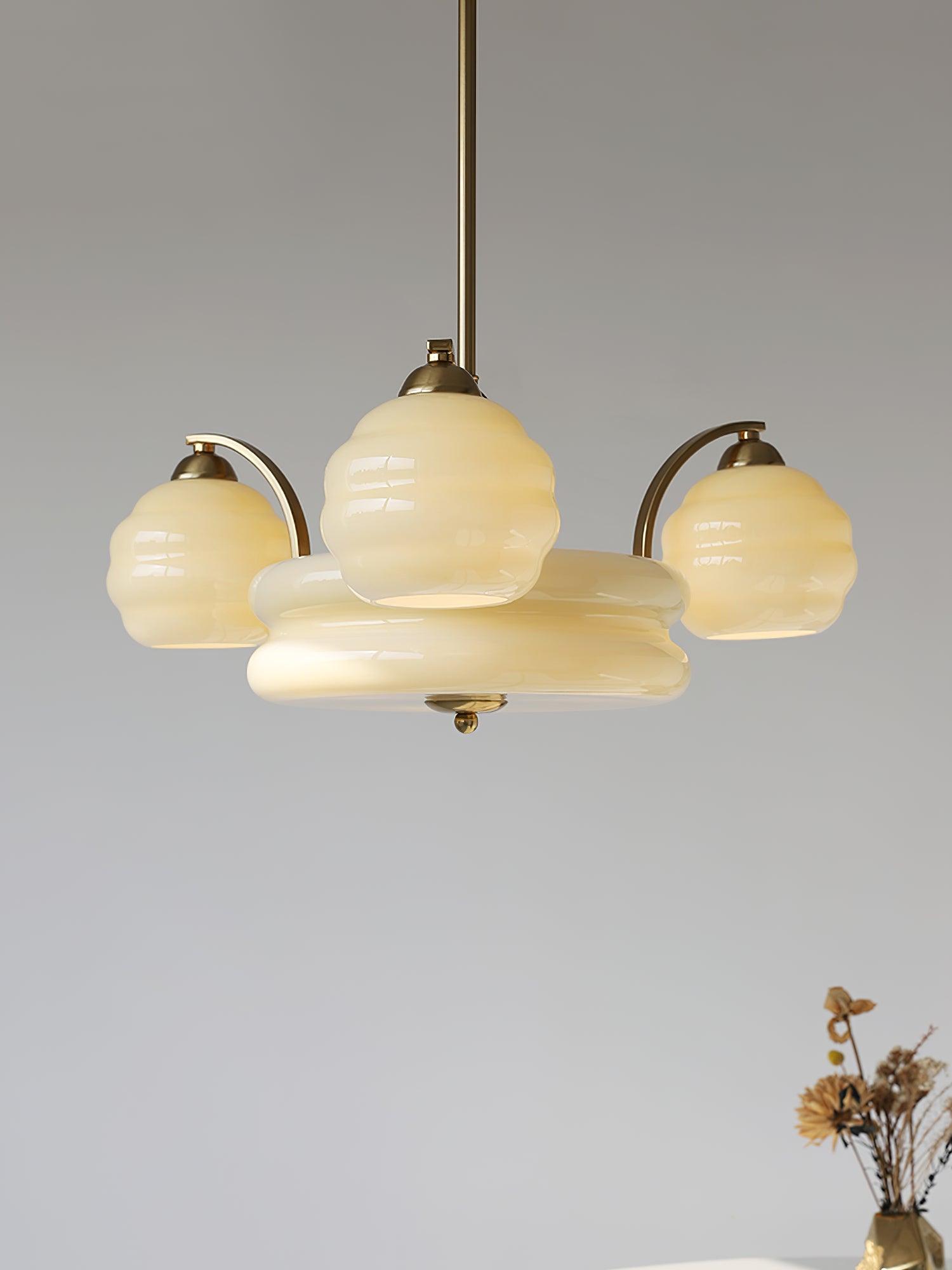 Lustra Chandelier Art Deco Vintage Gold Glass Shades - Letslighting