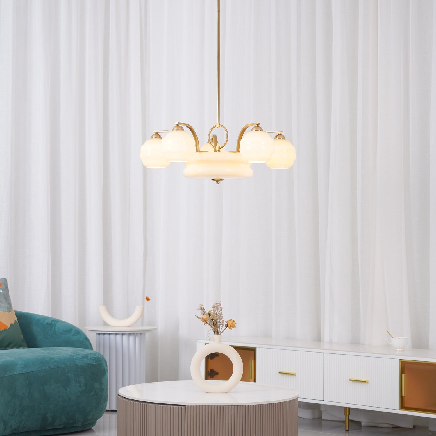 Lustra Chandelier Art Deco Vintage Gold Glass Shades - Letslighting