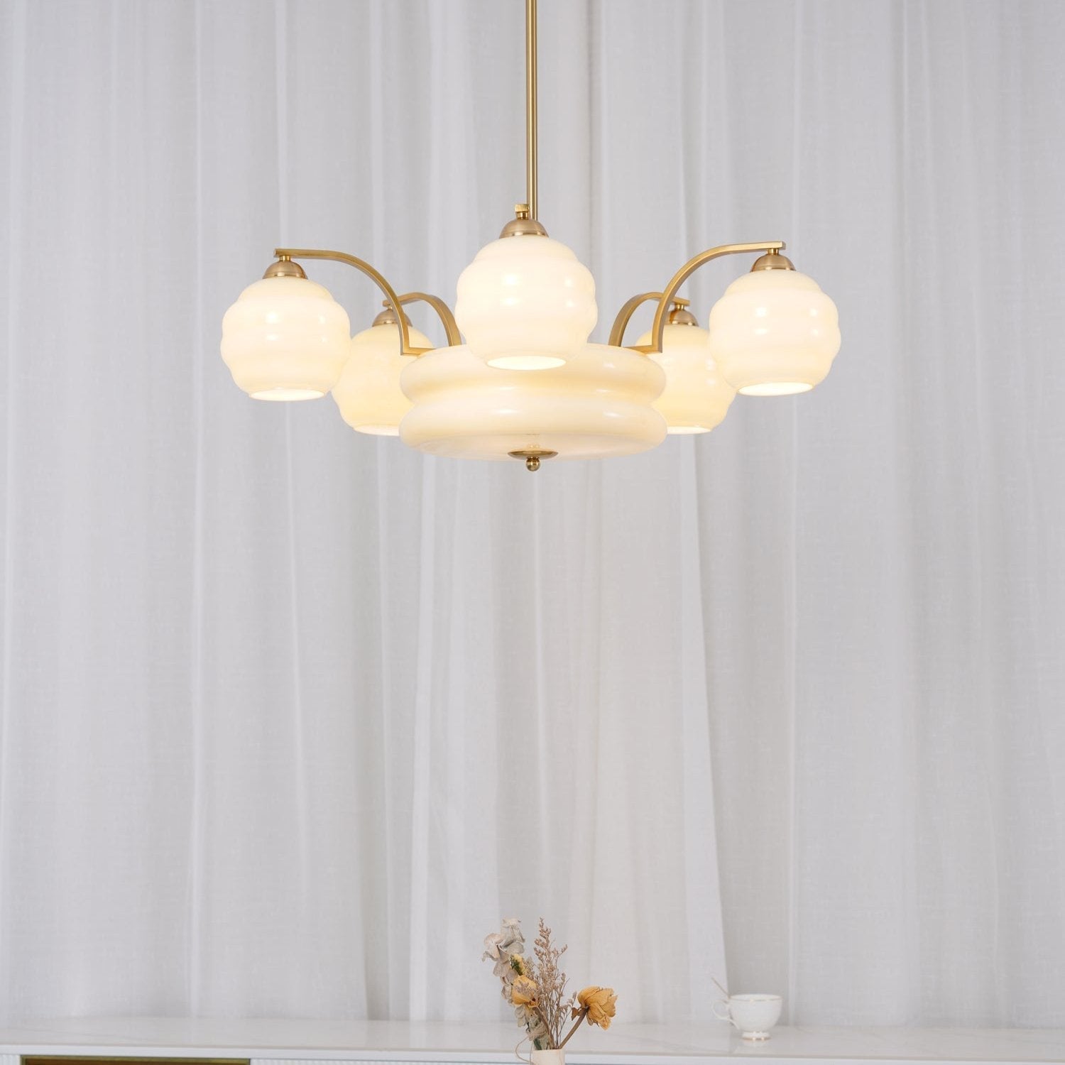 Lustra Chandelier Art Deco Vintage Gold Glass Shades - Letslighting