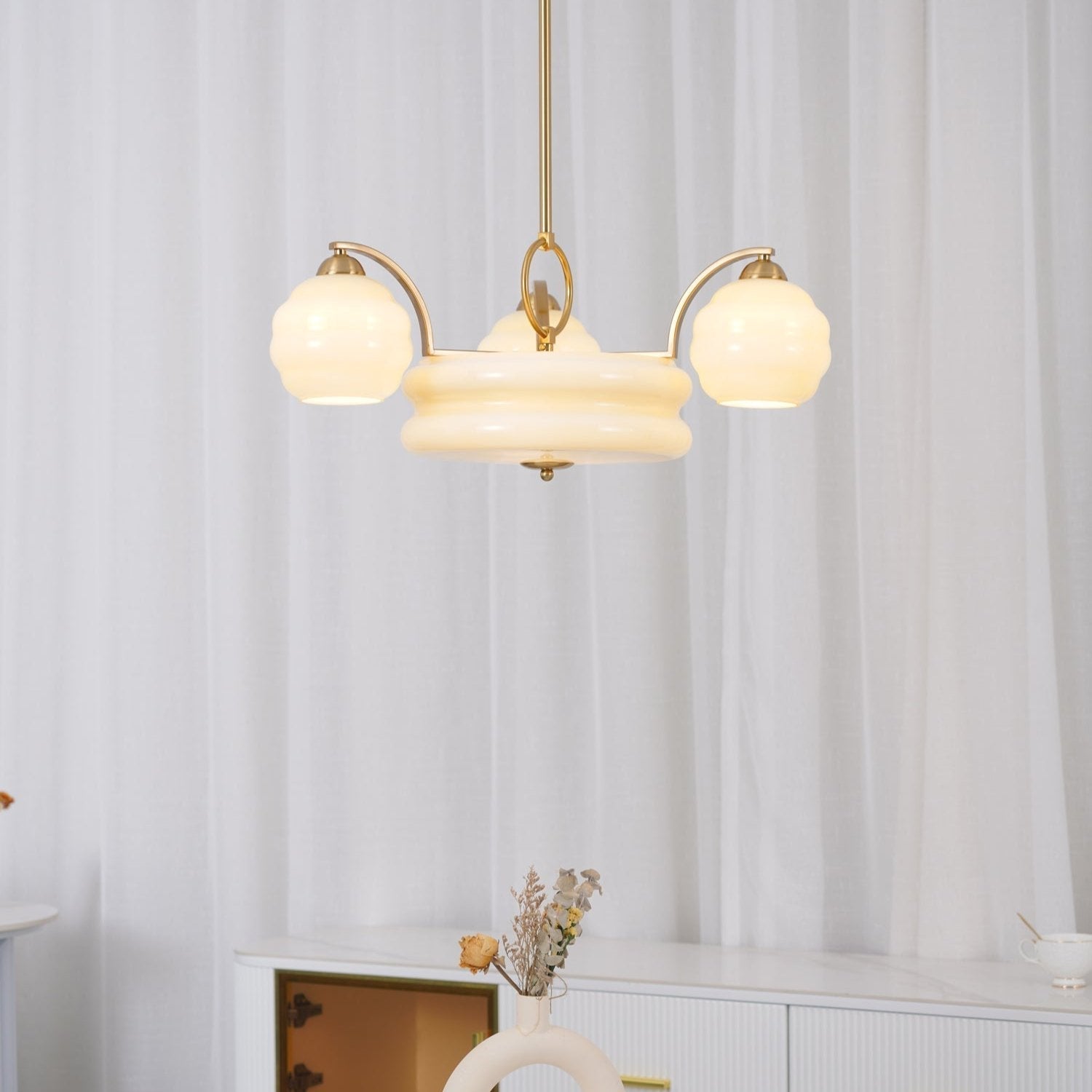 Lustra Chandelier Art Deco Vintage Gold Glass Shades - Letslighting