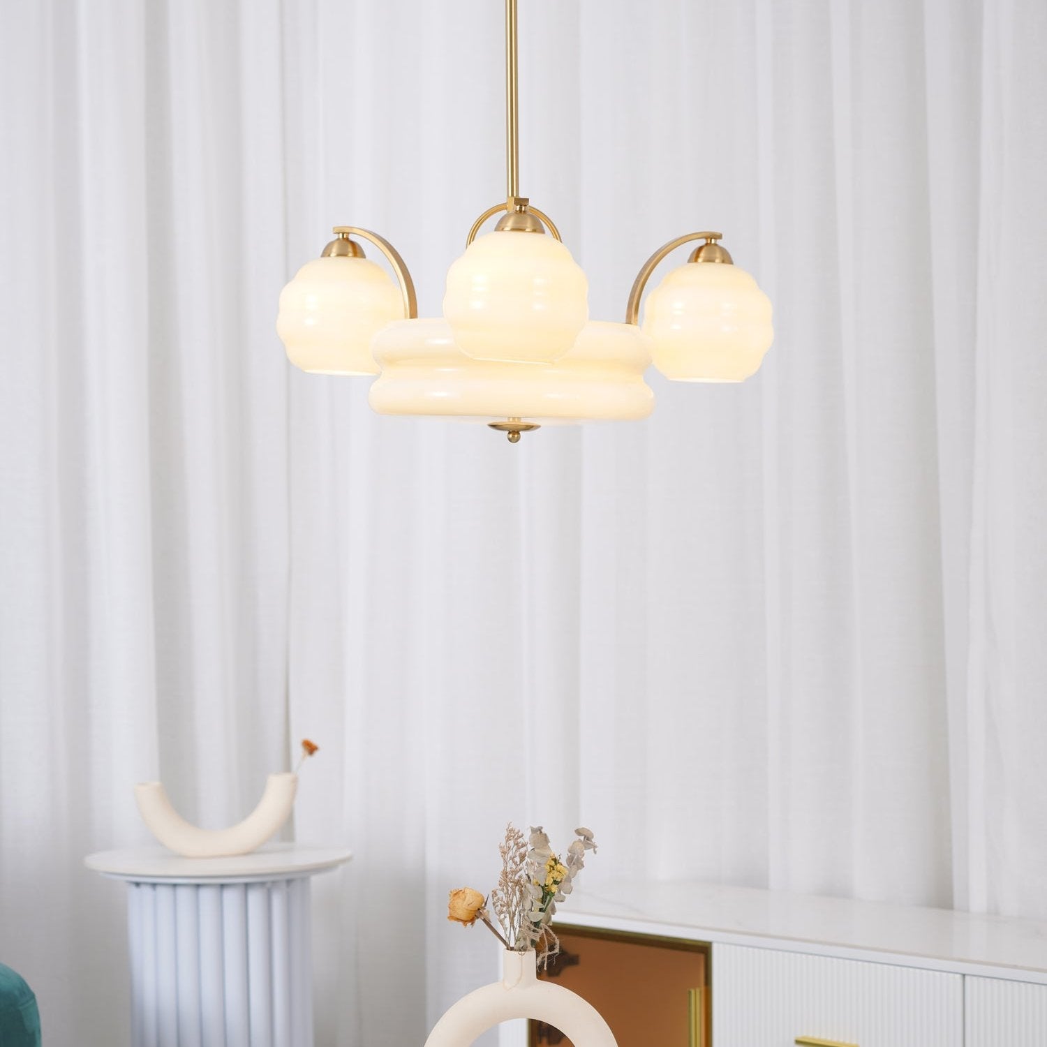 Lustra Chandelier Art Deco Vintage Gold Glass Shades - Letslighting