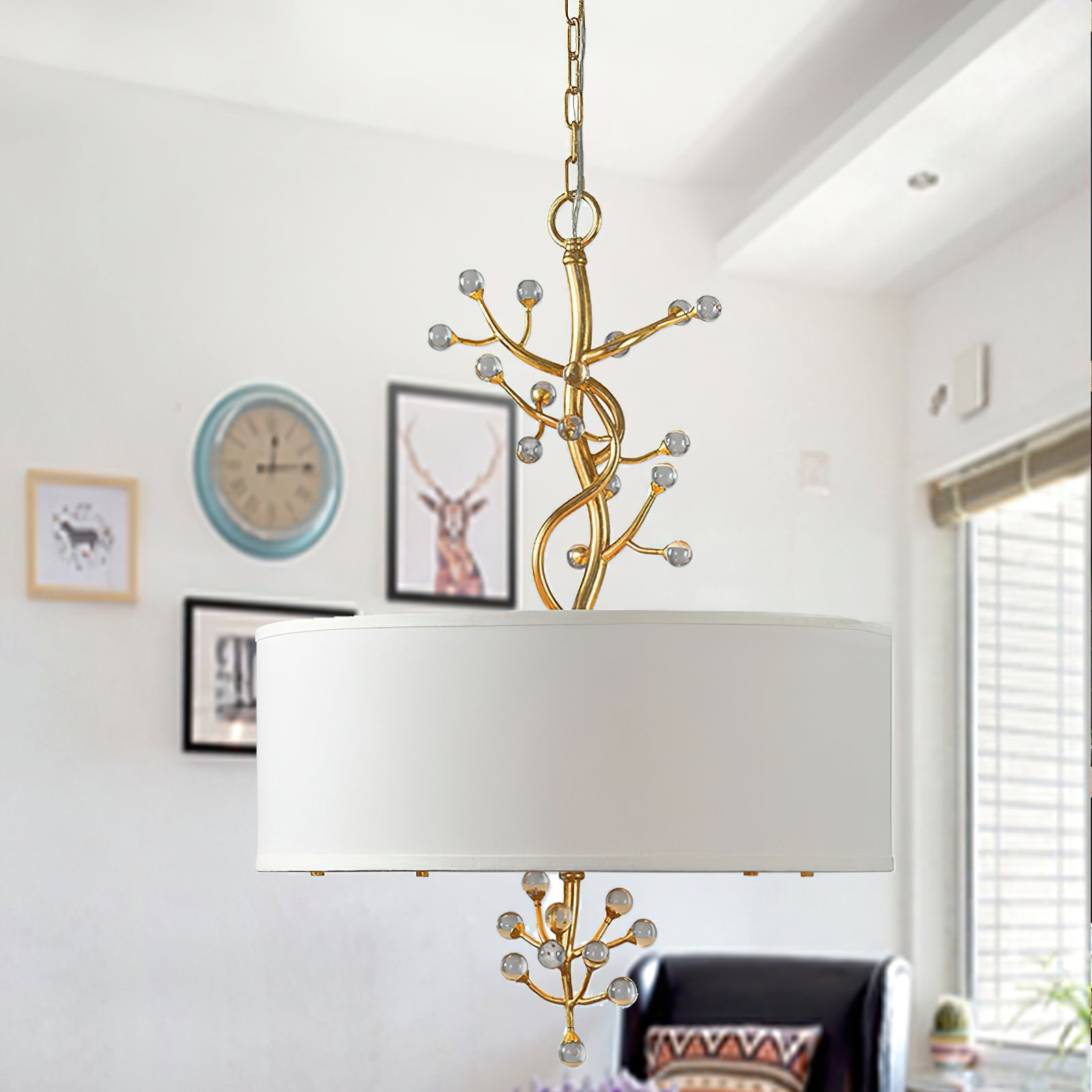 Drum Golden Branches Crystal Decoration Pendant Light - Letslighting