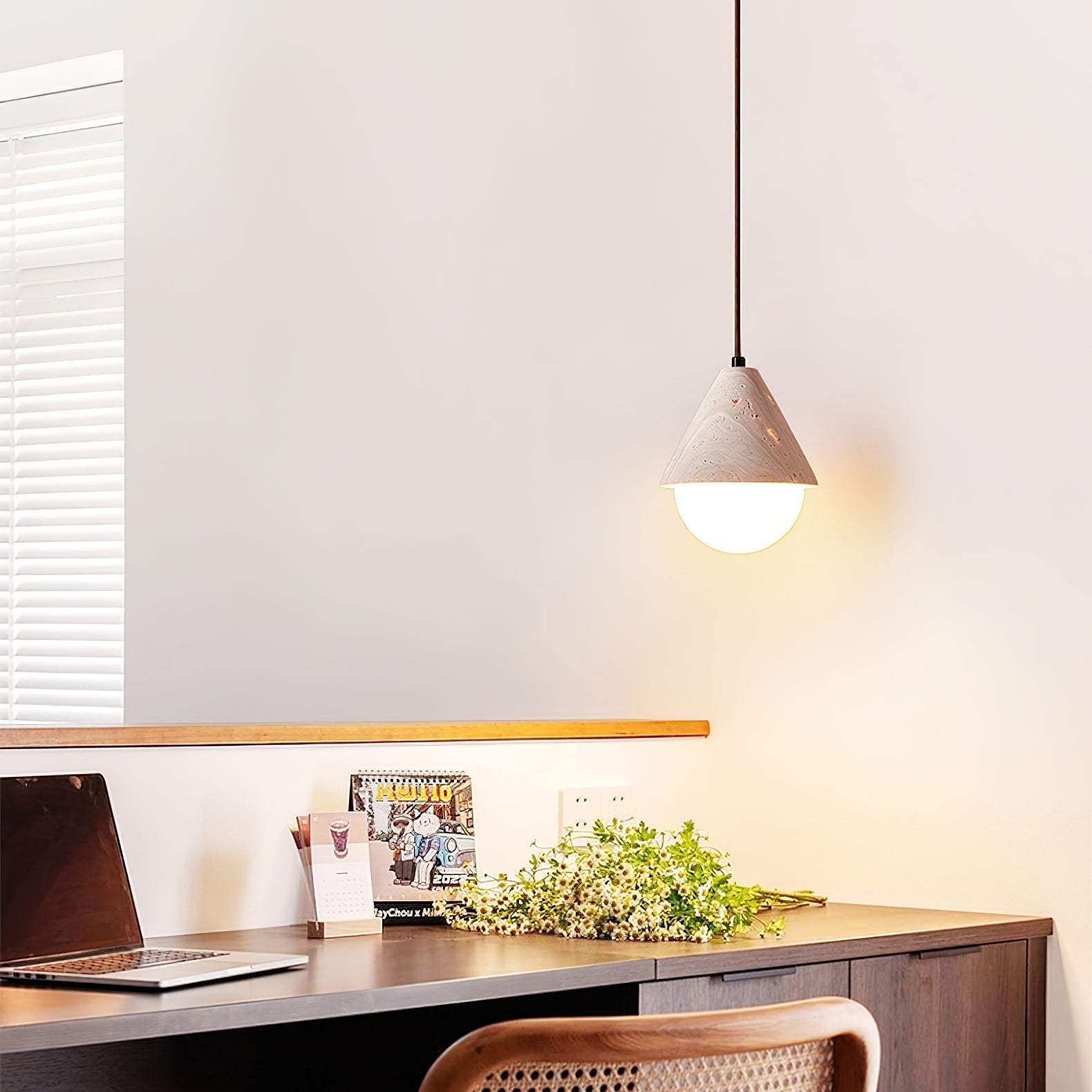 Cevynisra Cone Hemisphere Travertine Pendant Light - Letslighting