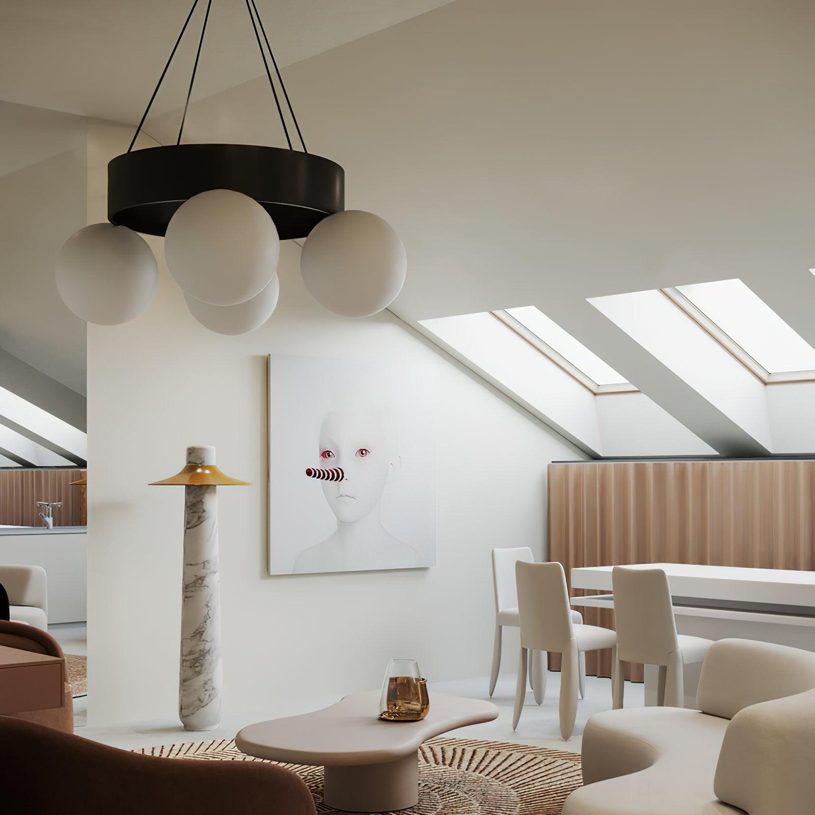 Asterios Chandelier Black Ring Spherical Shades - Letslighting