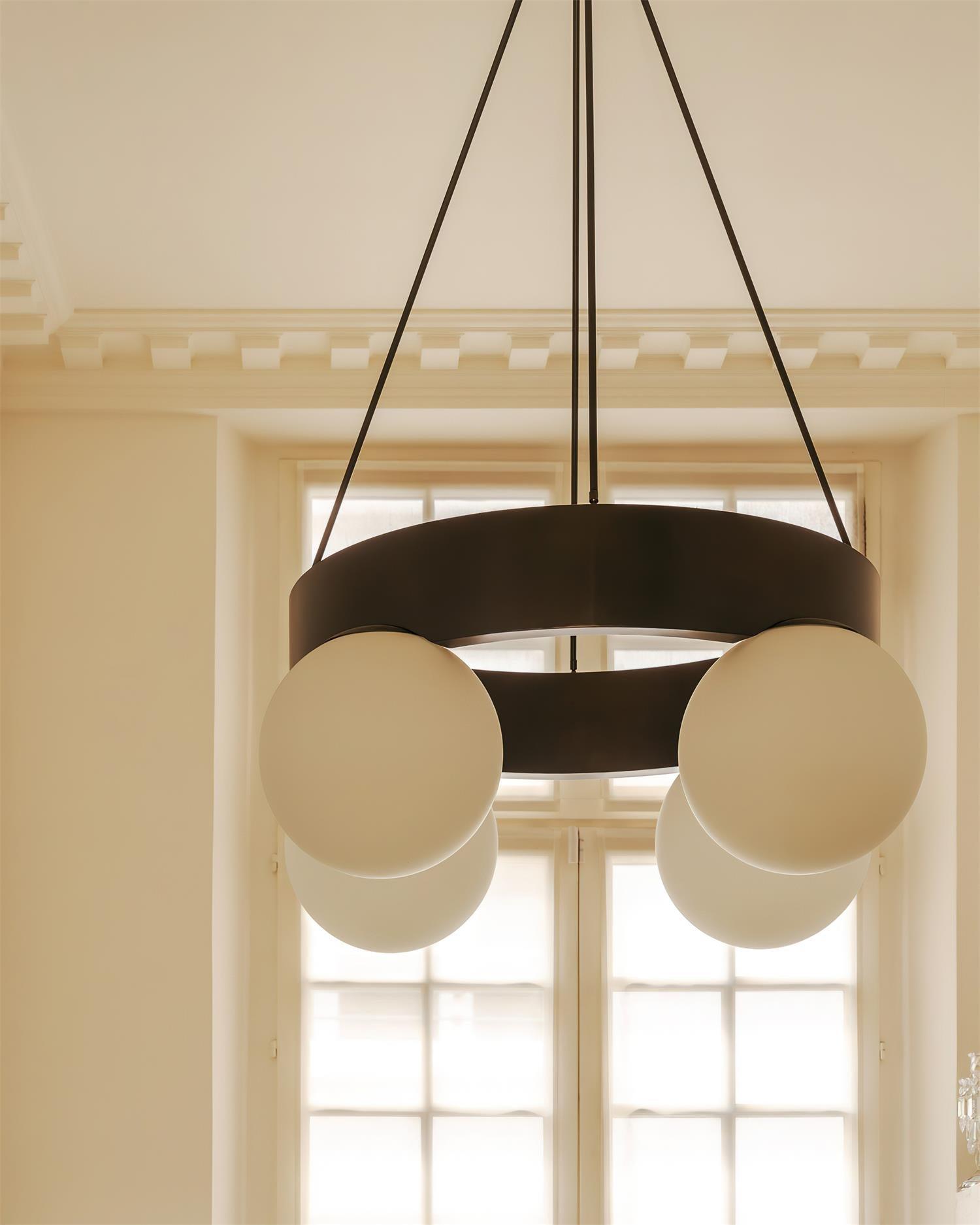 Asterios Chandelier Black Ring Spherical Shades - Letslighting