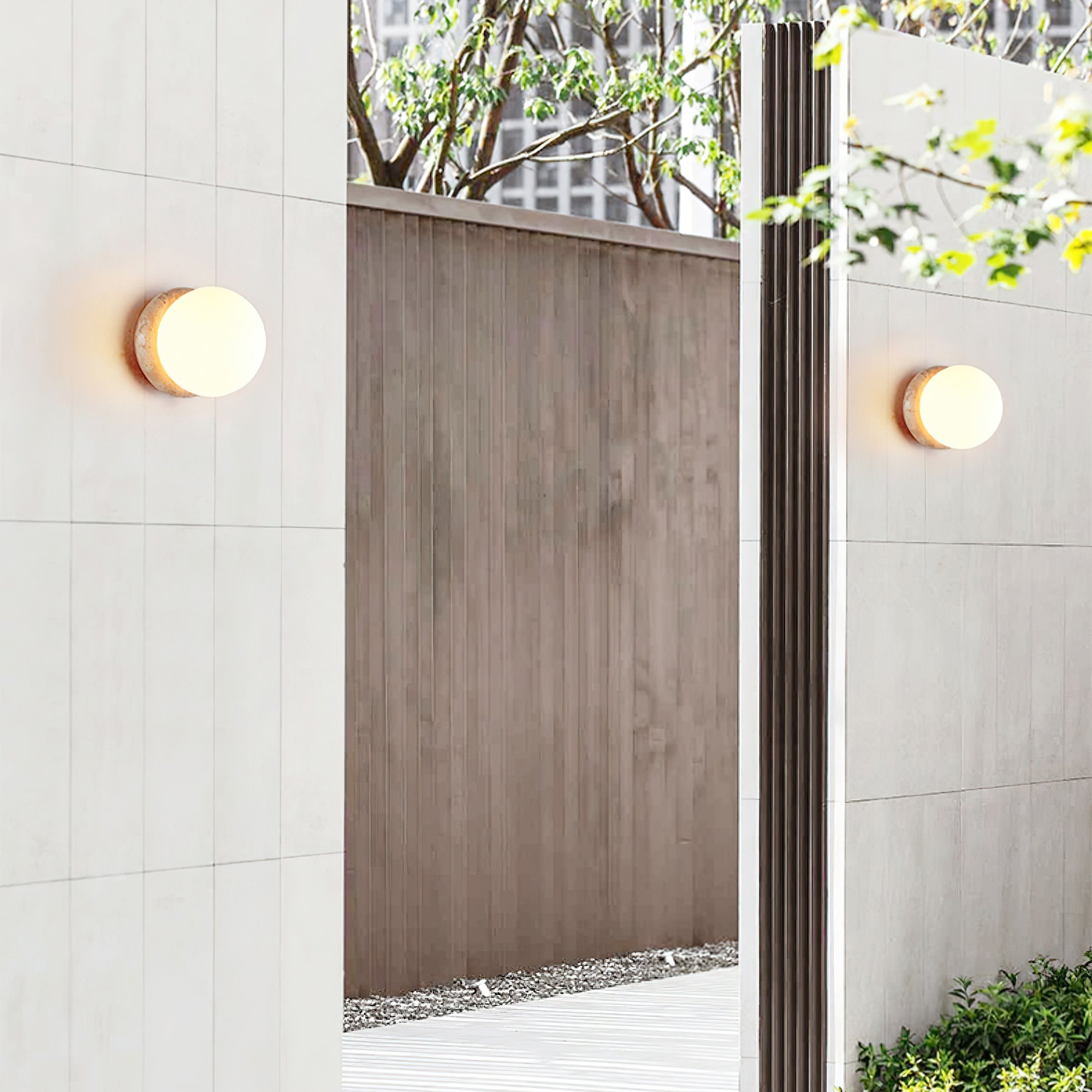 Caliror Round-Plate Travertine Wall Light - Letslighting