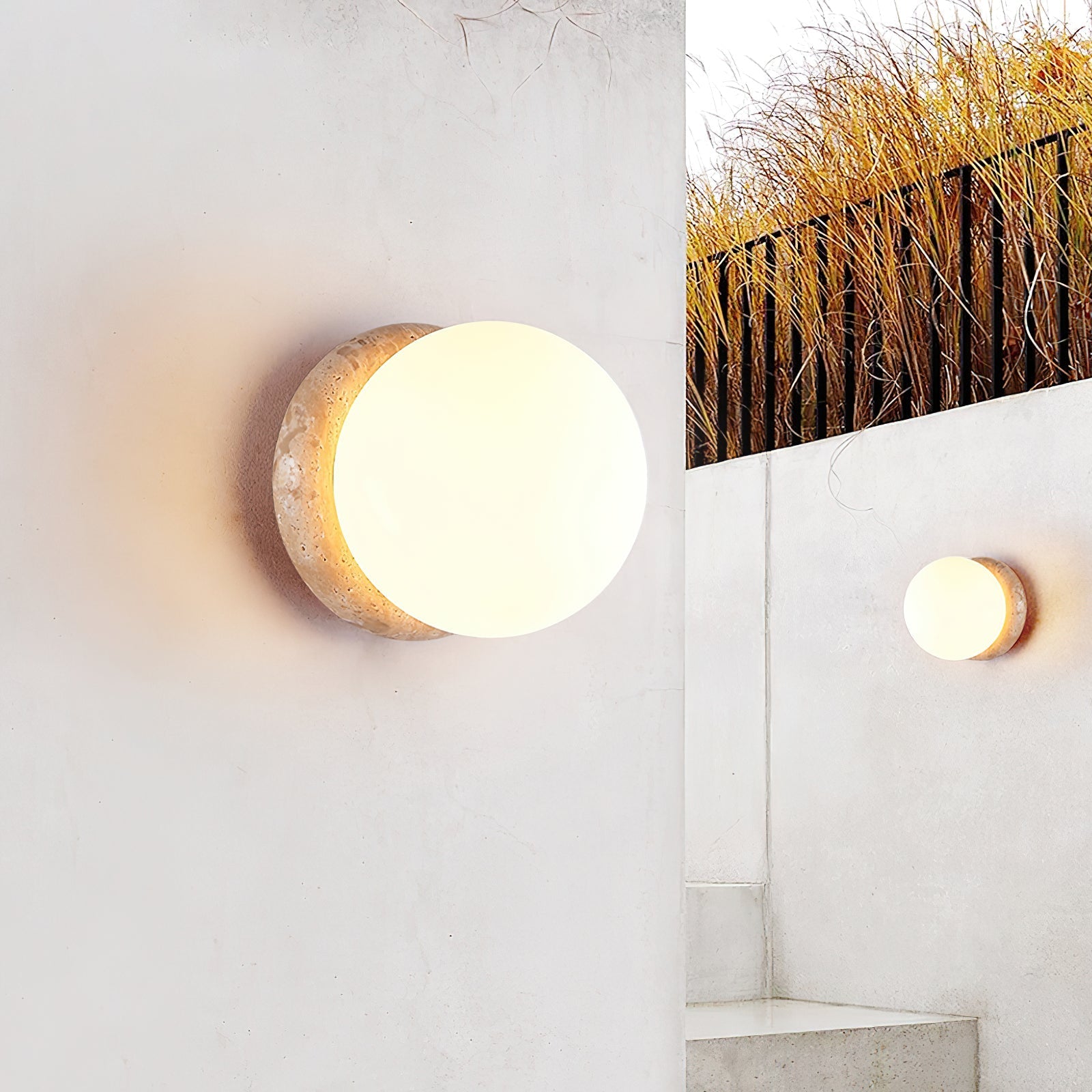 Caliror Round-Plate Travertine Wall Light - Letslighting