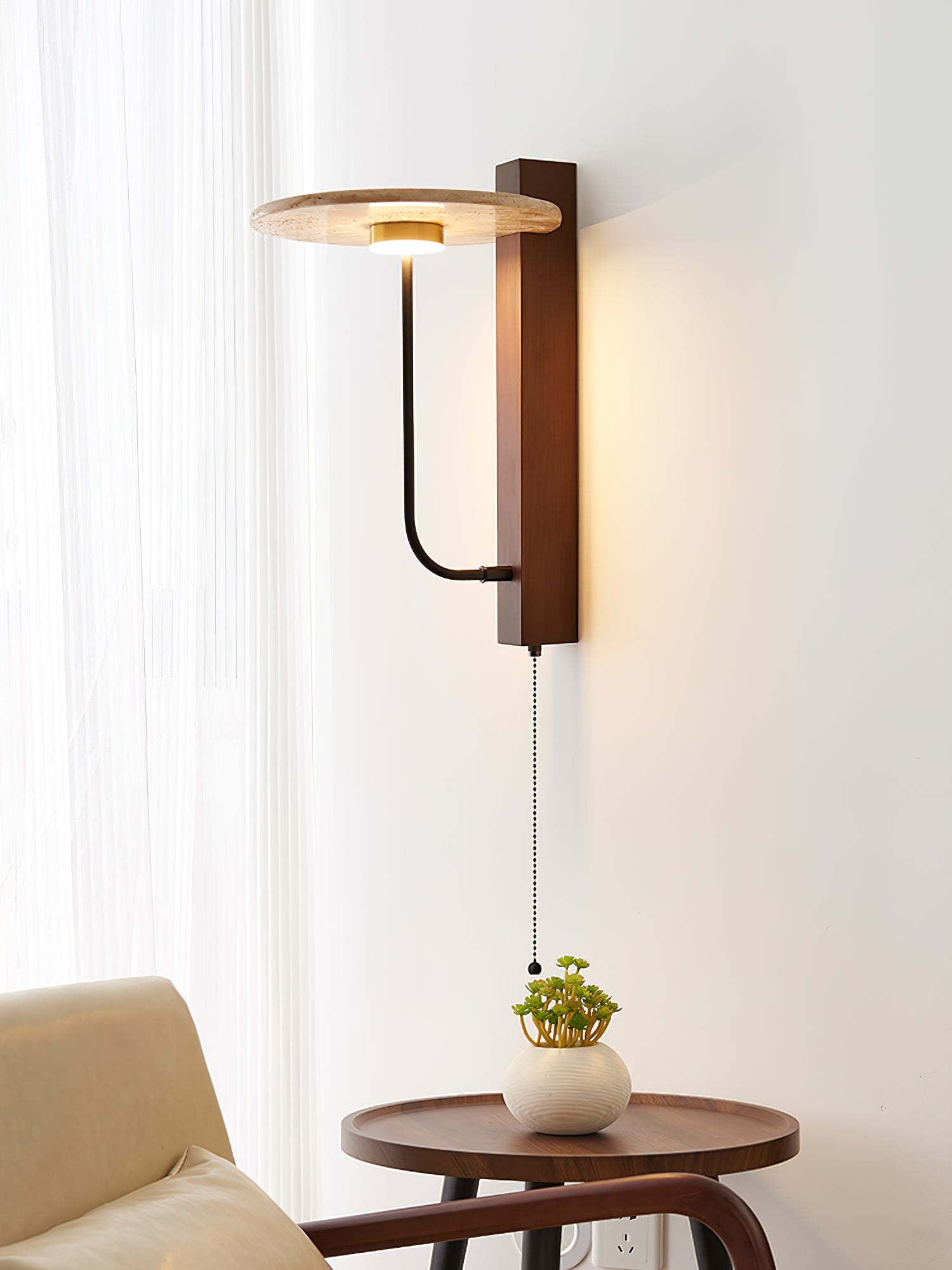 Viphayra Lever Arm Travertine Wall Light - Letslighting