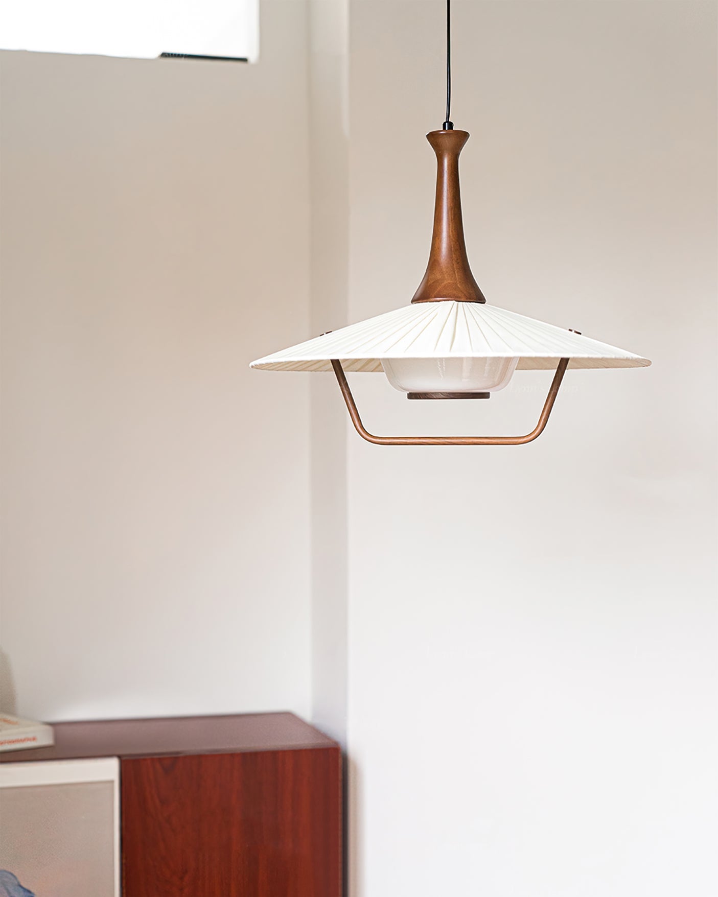 Vionne Mid-Century Wood and White Pendant Lamp - Letslighting