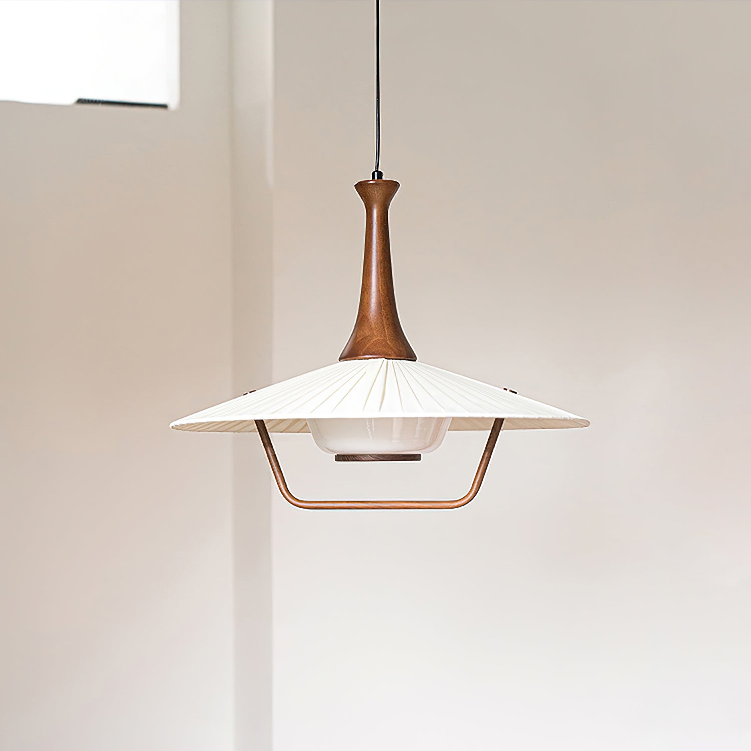 Vionne Mid-Century Wood and White Pendant Lamp - Letslighting