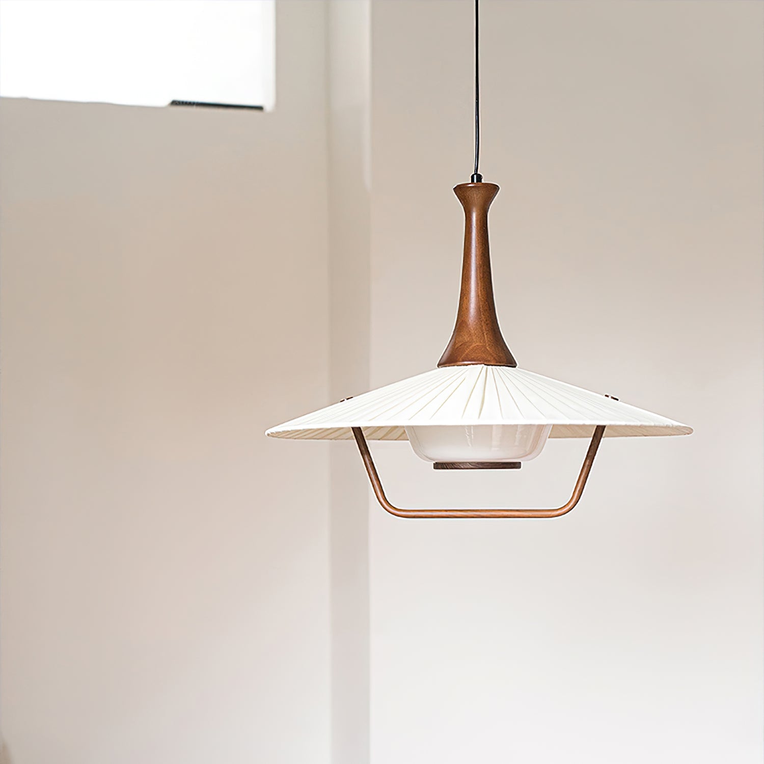 Vionne Mid-Century Wood and White Pendant Lamp - Letslighting