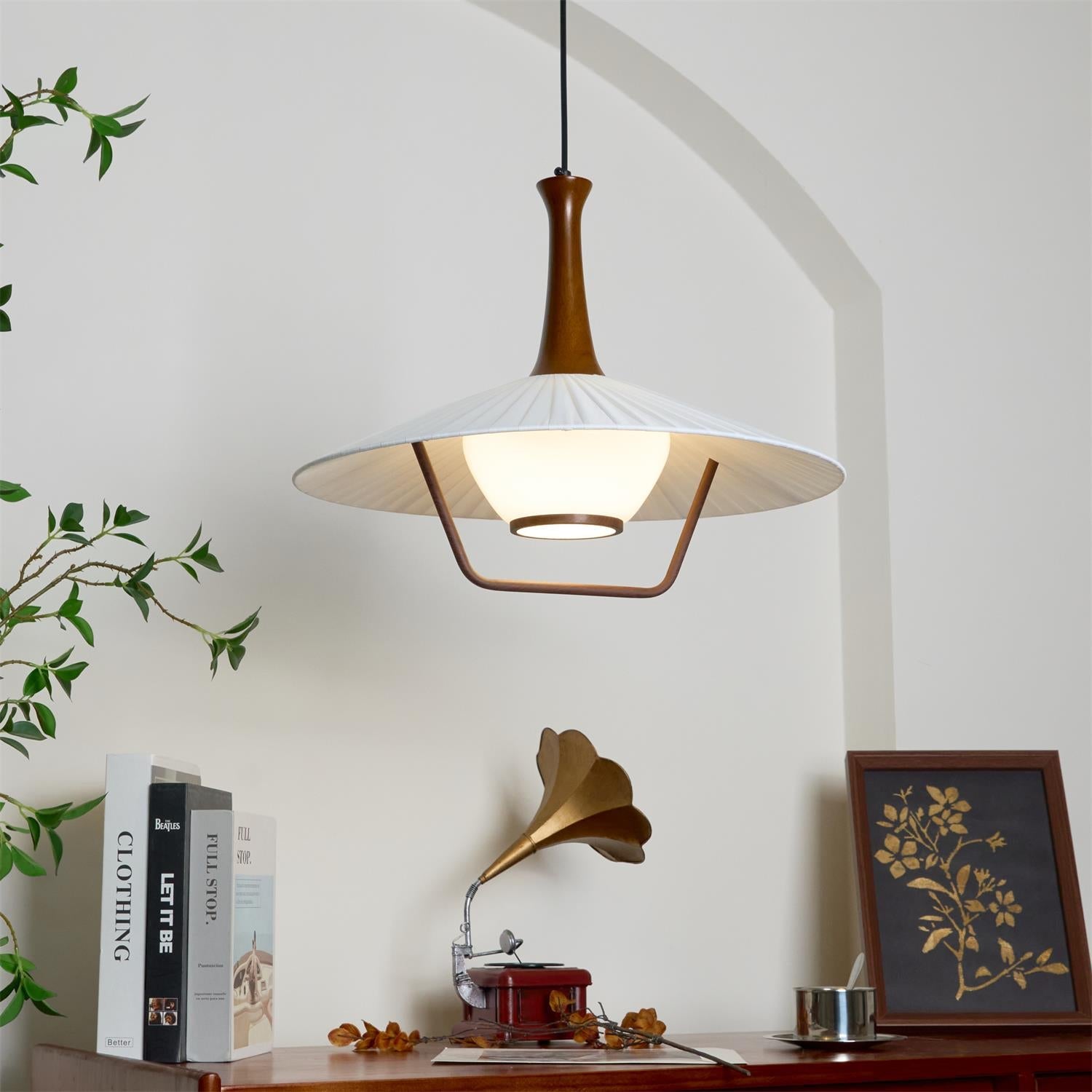 Vionne Mid-Century Wood and White Pendant Lamp - Letslighting