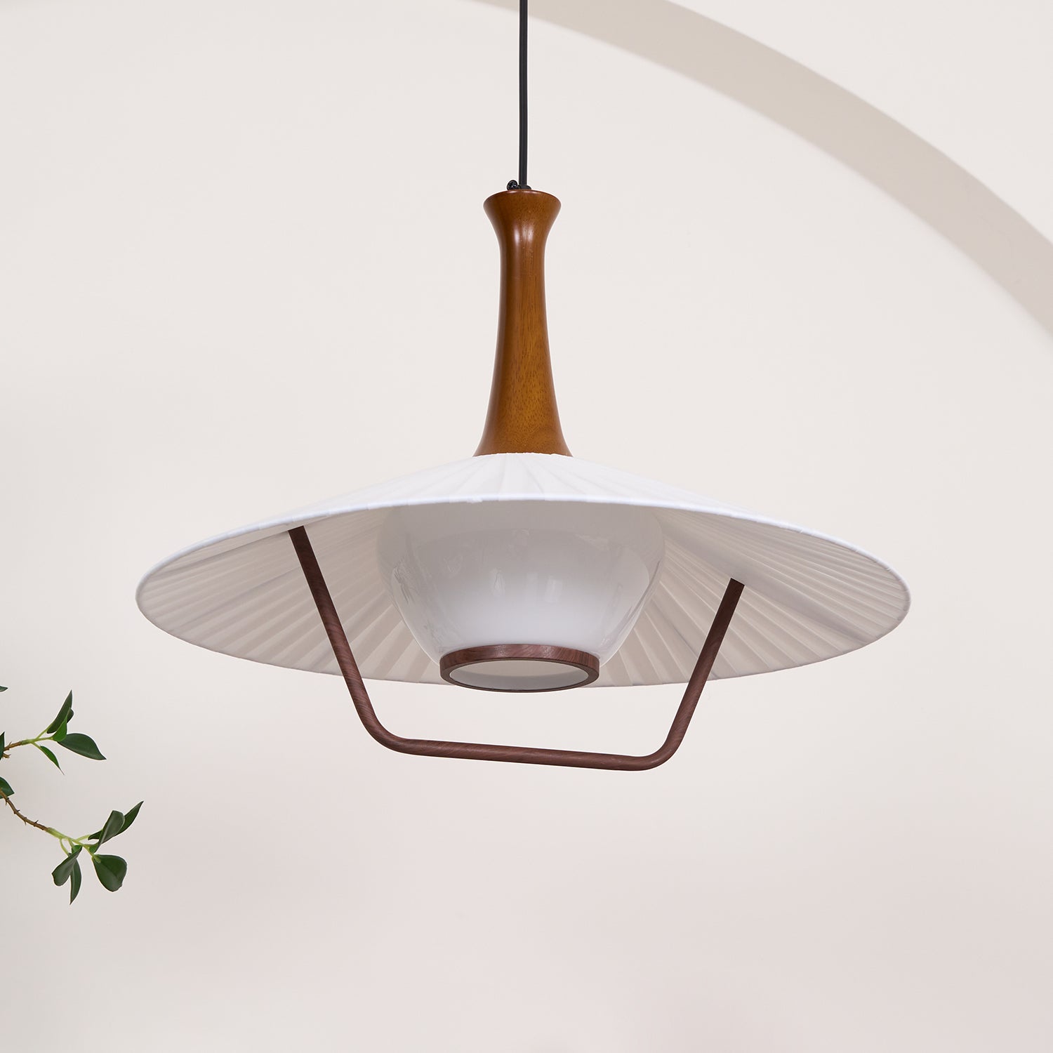 Vionne Mid-Century Wood and White Pendant Lamp - Letslighting