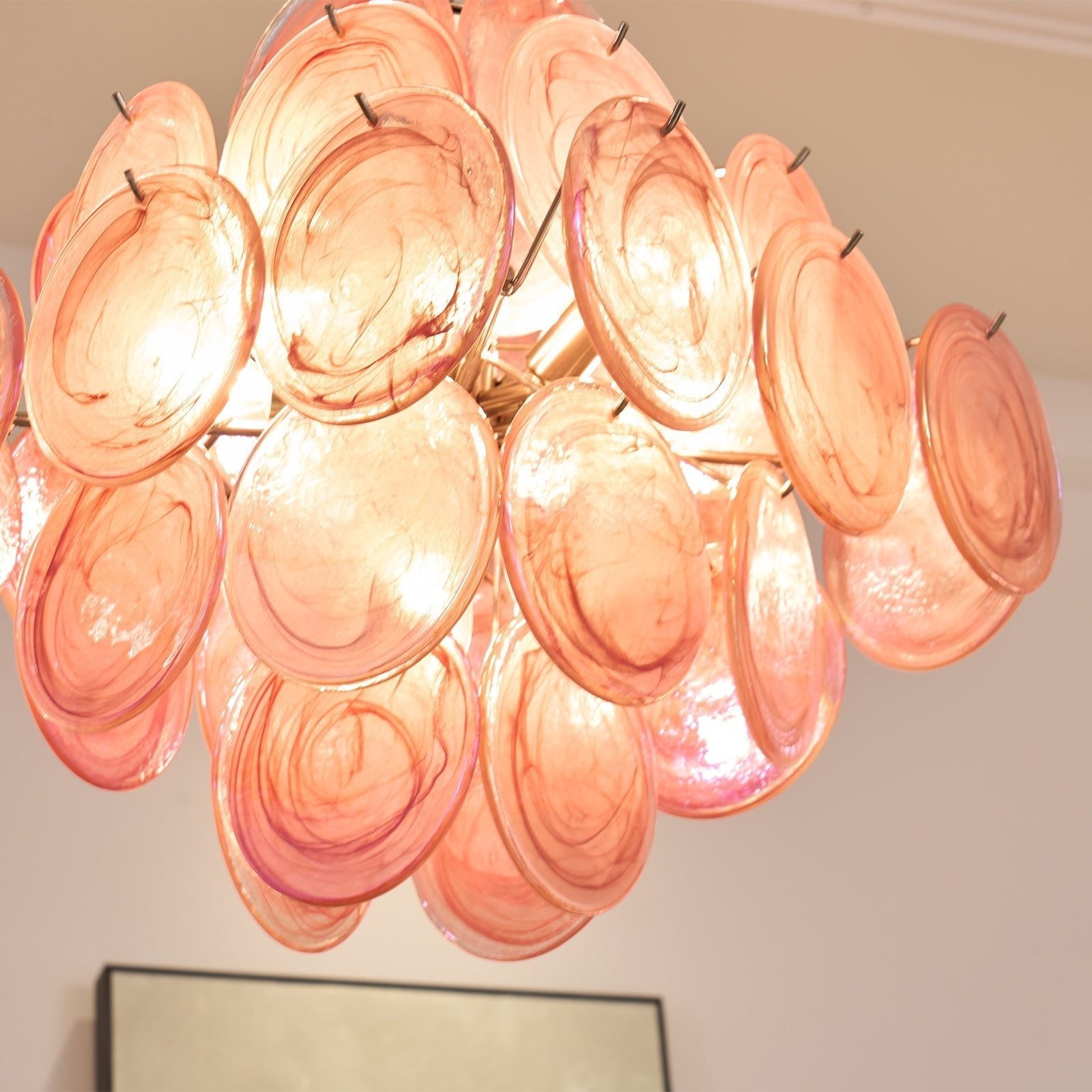 Aurora Chandelier Pink Glass Disc Layered Romantic - Letslighting