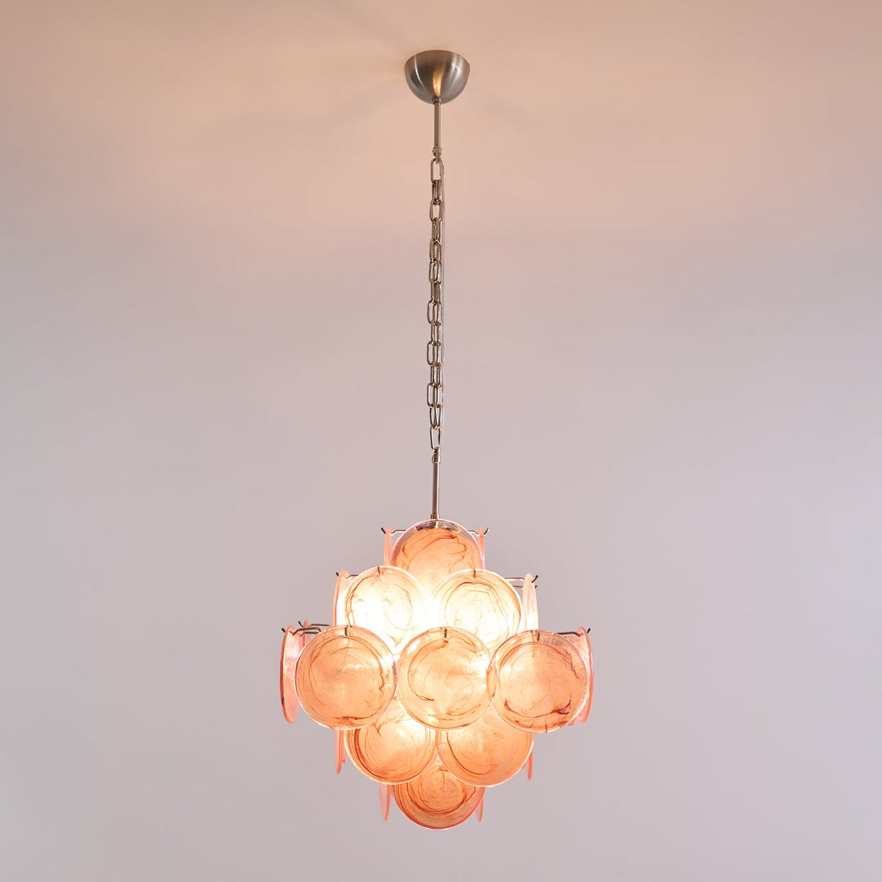 Aurora Chandelier Pink Glass Disc Layered Romantic - Letslighting