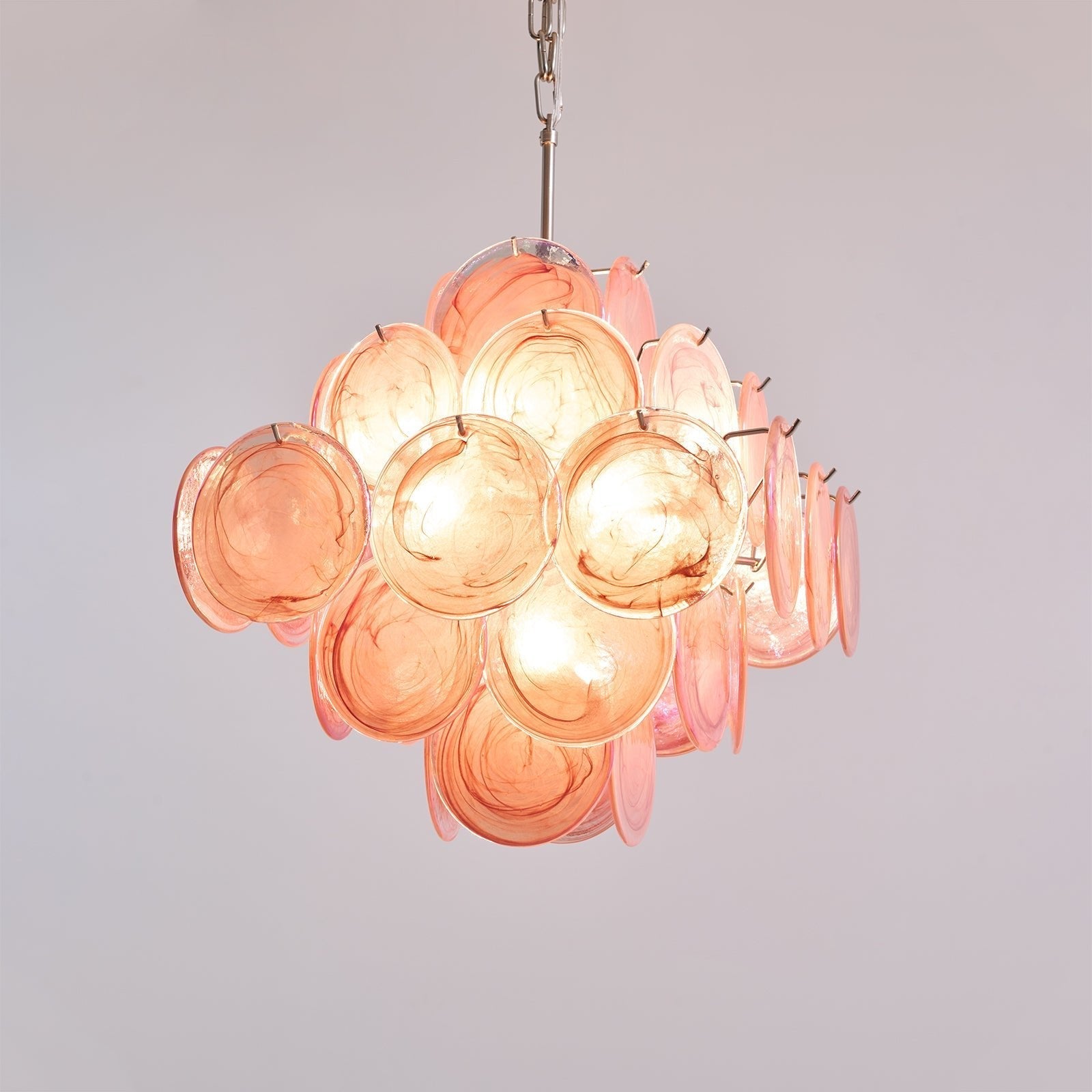 Aurora Chandelier Pink Glass Disc Layered Romantic - Letslighting