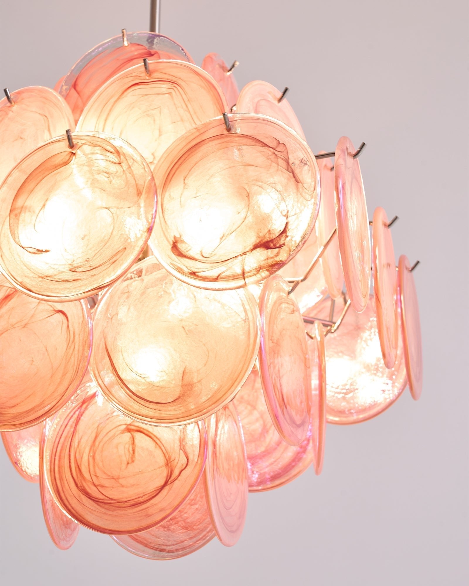 Aurora Chandelier Pink Glass Disc Layered Romantic - Letslighting