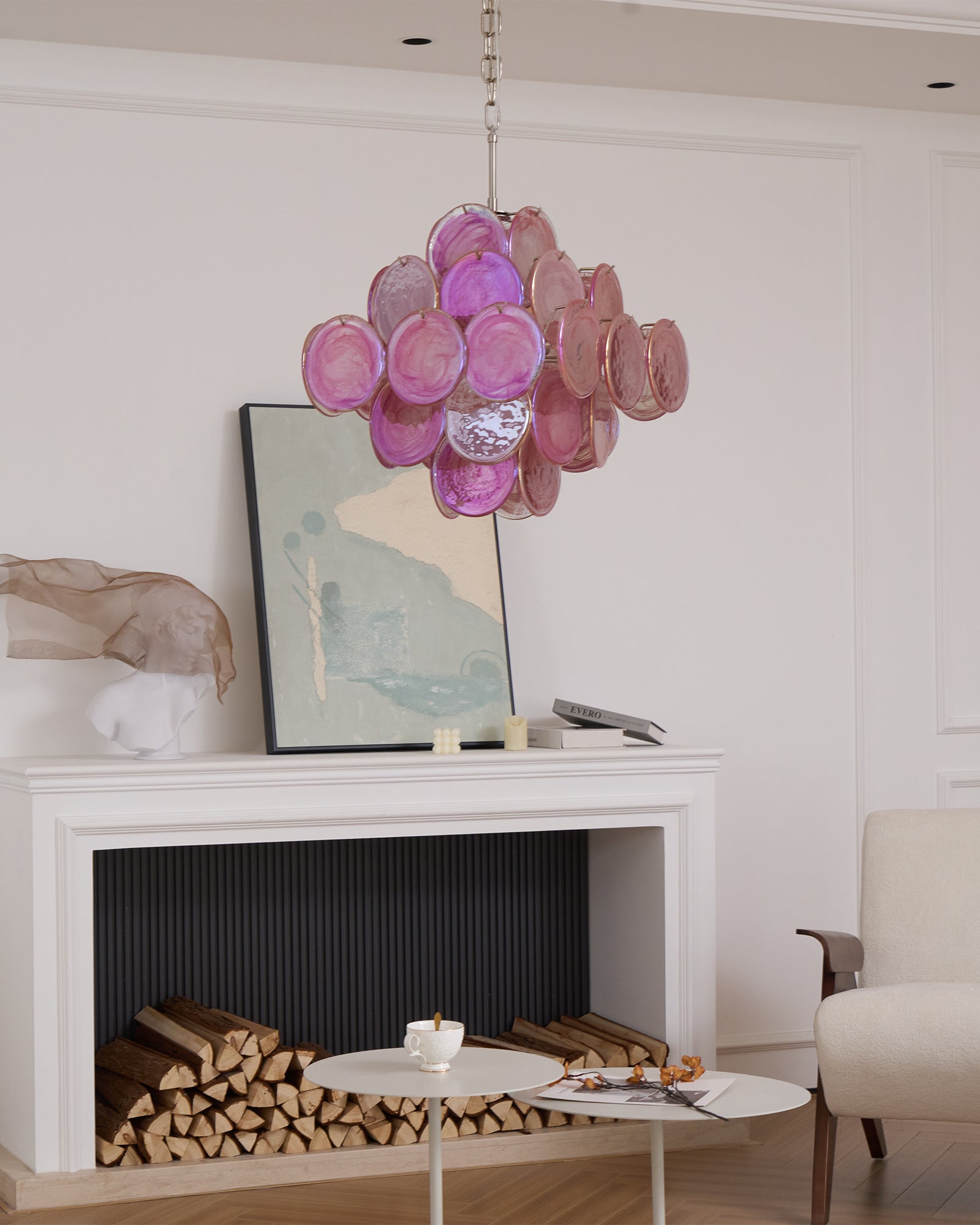Aurora Chandelier Pink Glass Disc Layered Romantic - Letslighting