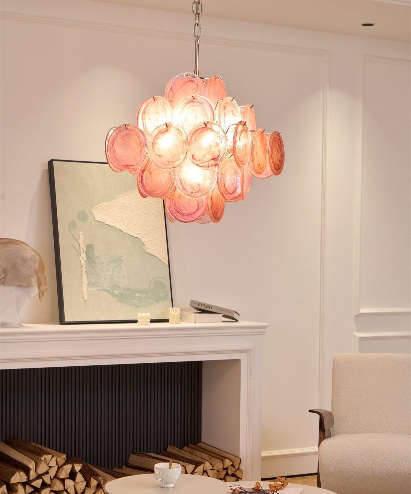 Aurora Chandelier Pink Glass Disc Layered Romantic - Letslighting