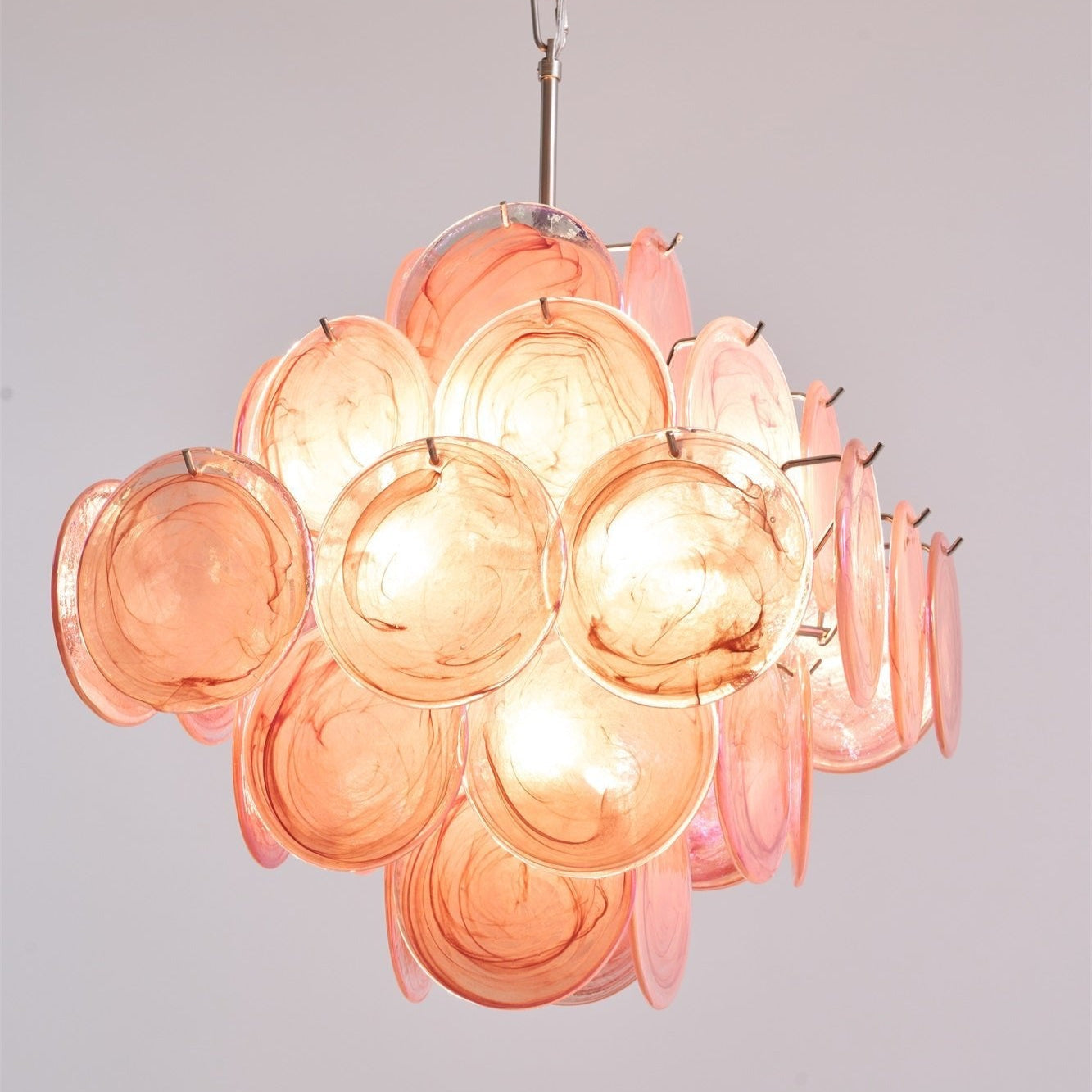 Aurora Chandelier Pink Glass Disc Layered Romantic - Letslighting