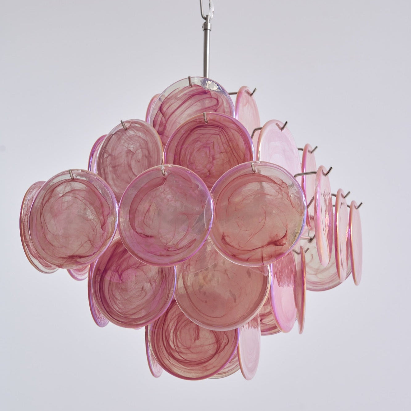 Aurora Chandelier Pink Glass Disc Layered Romantic - Letslighting