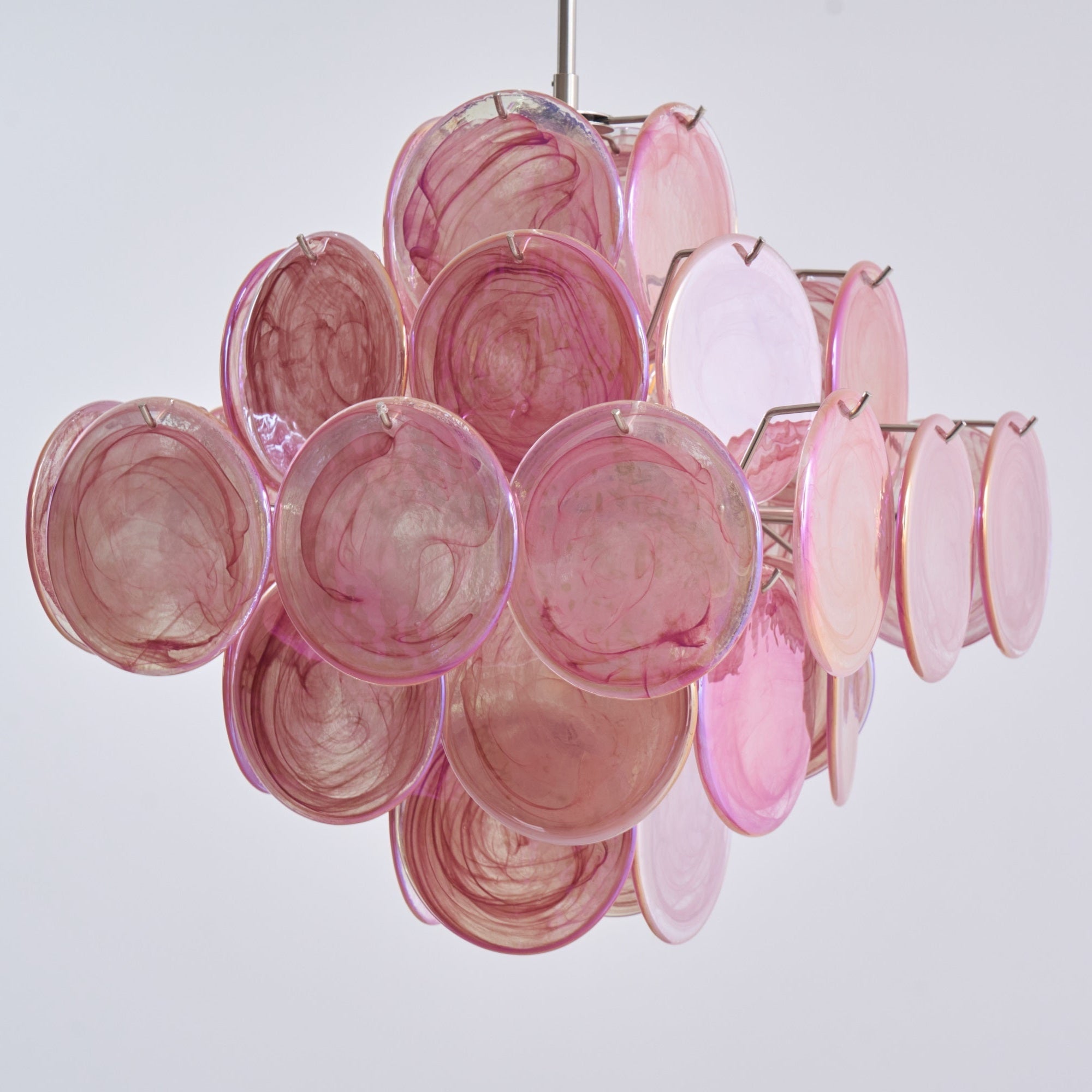 Aurora Chandelier Pink Glass Disc Layered Romantic - Letslighting