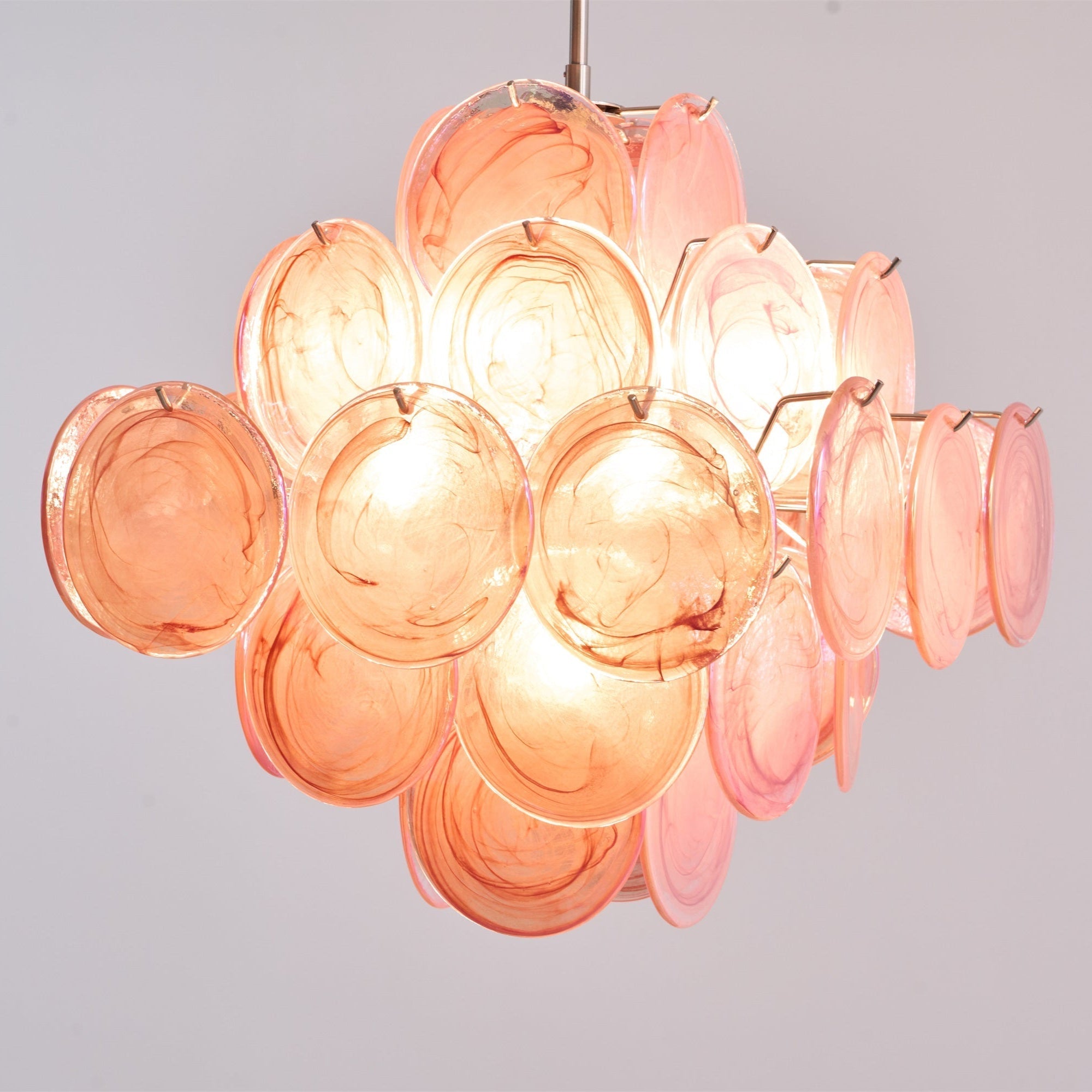 Aurora Chandelier Pink Glass Disc Layered Romantic - Letslighting
