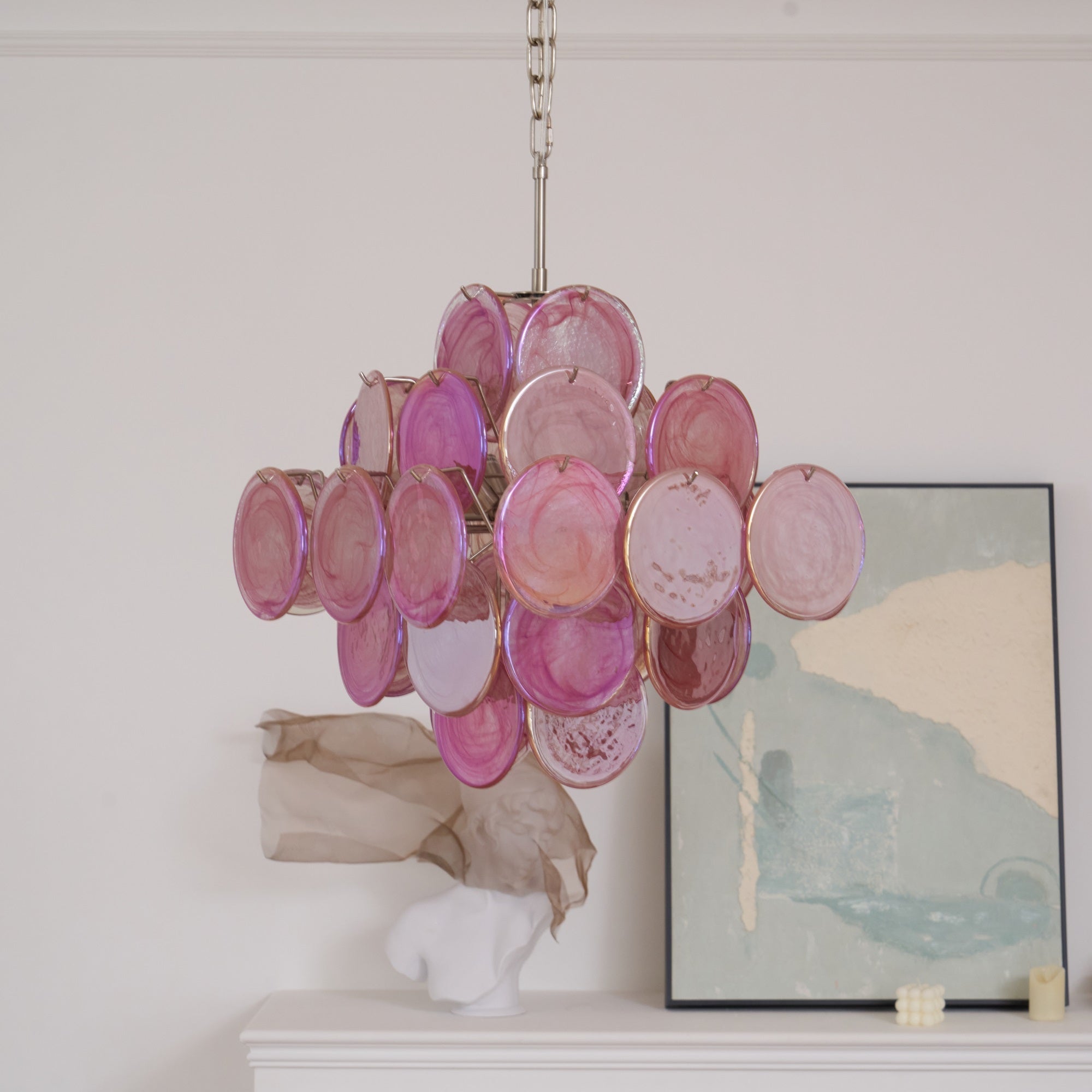 Aurora Chandelier Pink Glass Disc Layered Romantic - Letslighting